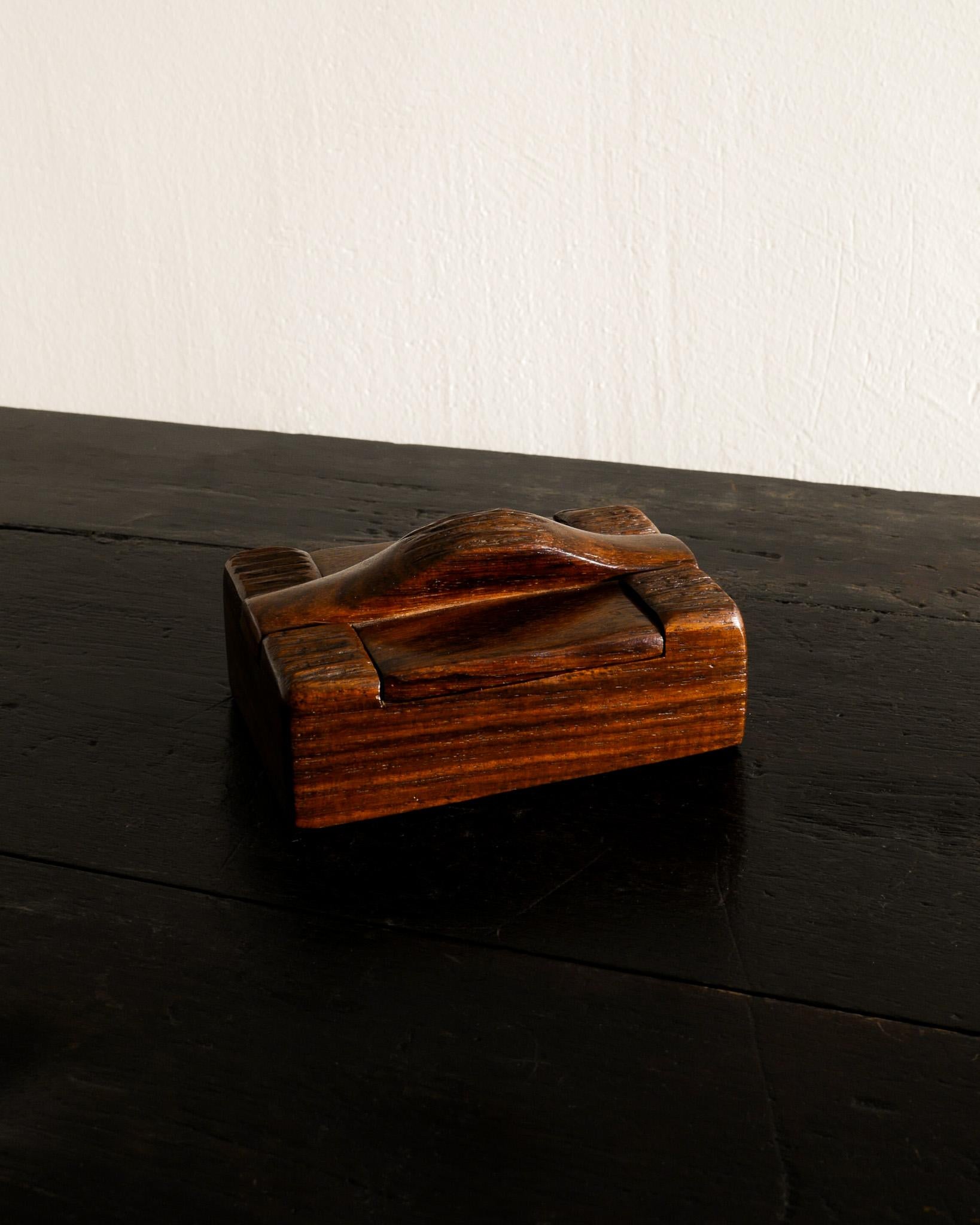Mid-Century Modern Mid Century Alexandre Noll Wooden Carved Box with Lid Produced in France, 1950s  For Sale