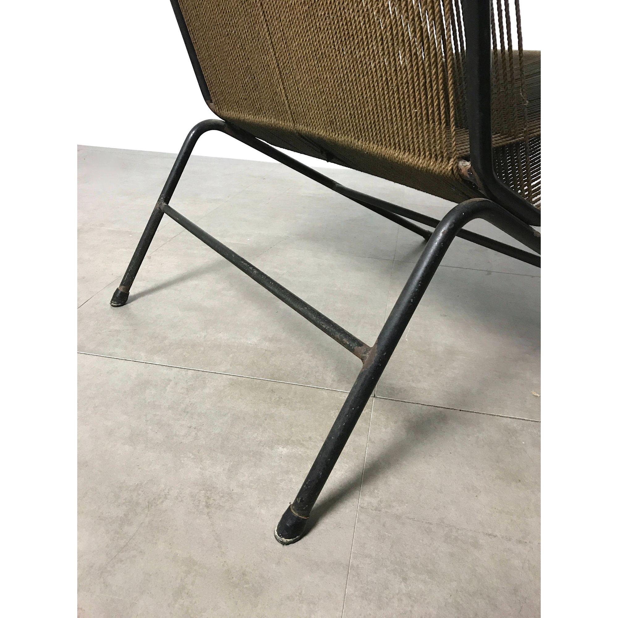 Silla y otomana de cáñamo y hierro de mediados de siglo Allan Gould 1952 en venta 3
