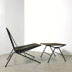 Mid Century Allan Gould String Lounge Chair and Ottoman in Hemp and Iron 1952