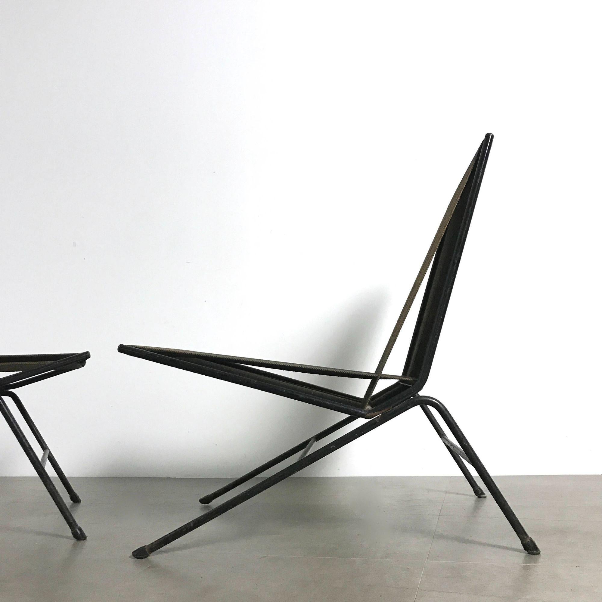 Silla y otomana de cáñamo y hierro de mediados de siglo Allan Gould 1952 Moderno de mediados de siglo en venta