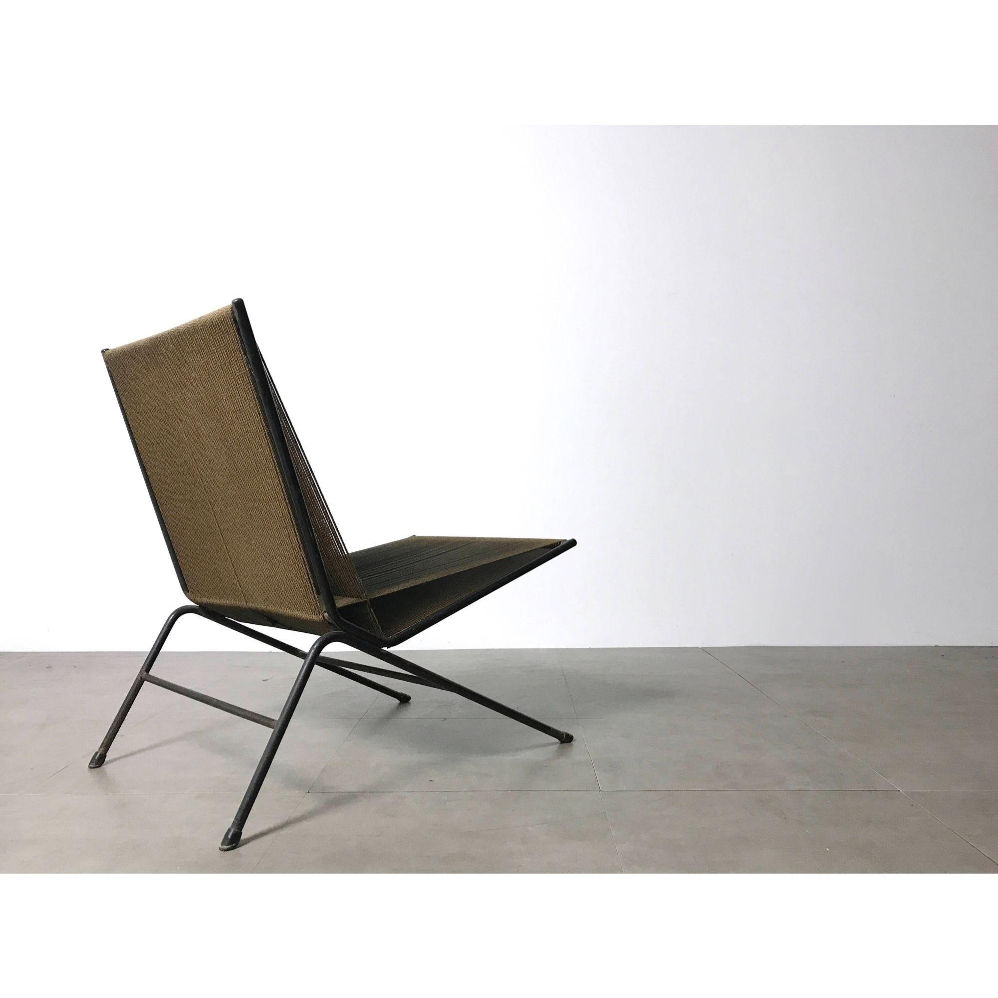 Silla y otomana de cáñamo y hierro de mediados de siglo Allan Gould 1952 Esmaltado en venta