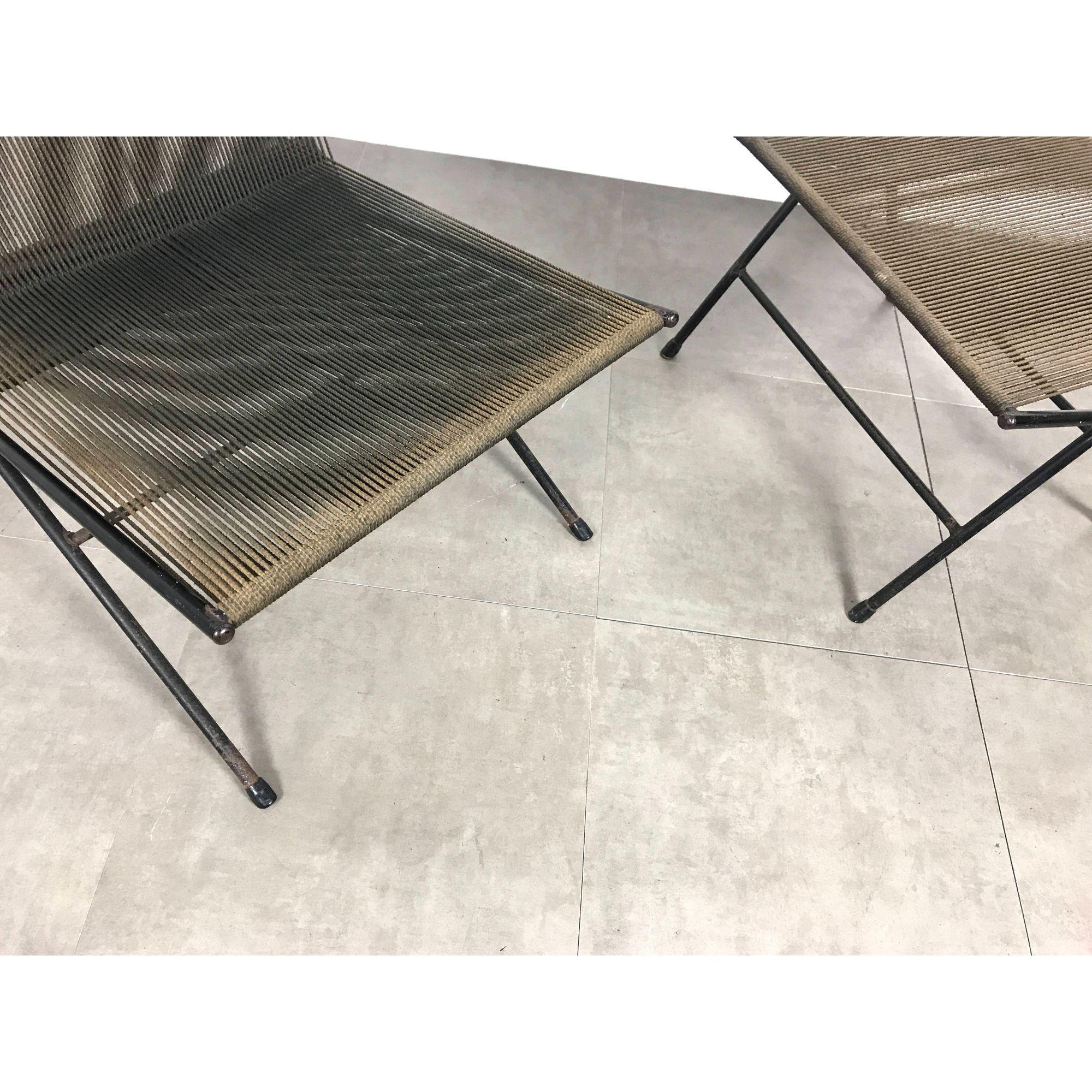 Silla y otomana de cáñamo y hierro de mediados de siglo Allan Gould 1952 mediados del siglo XX en venta