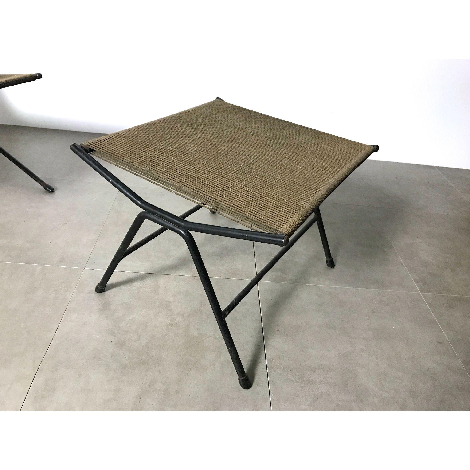 Silla y otomana de cáñamo y hierro de mediados de siglo Allan Gould 1952 en venta 1