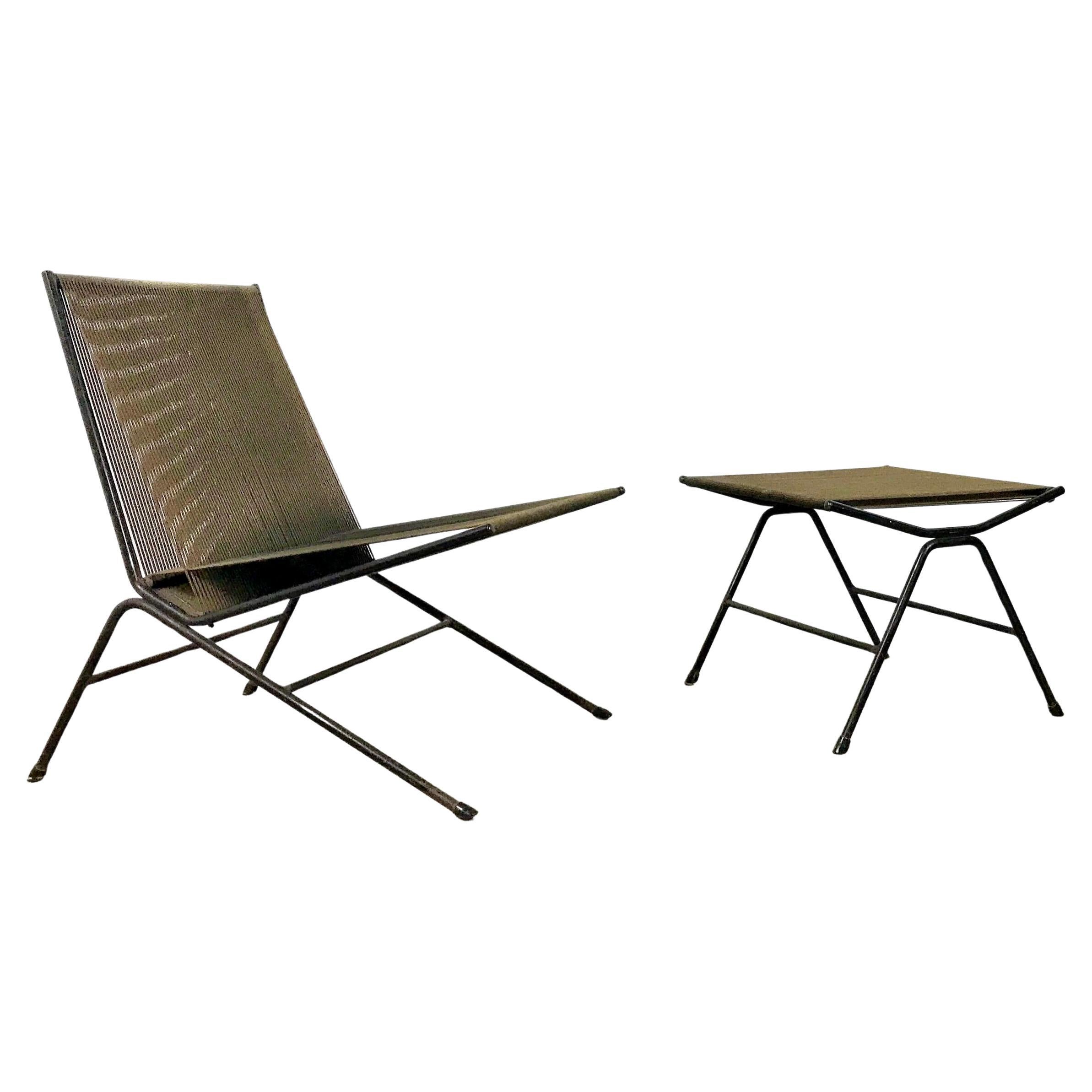 Silla y otomana de cáñamo y hierro de mediados de siglo Allan Gould 1952