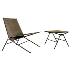 Sedia da salotto e ottomana in Hempe e ferro del 1952 di Allan Gould, metà del secolo scorso.