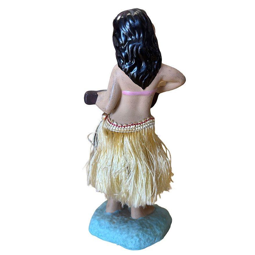 Mid-Century „Aloha“ Hula Girl Keramikfigur mit Ukulele und roten Blumen, Mid-Century (Moderne der Mitte des Jahrhunderts) im Angebot