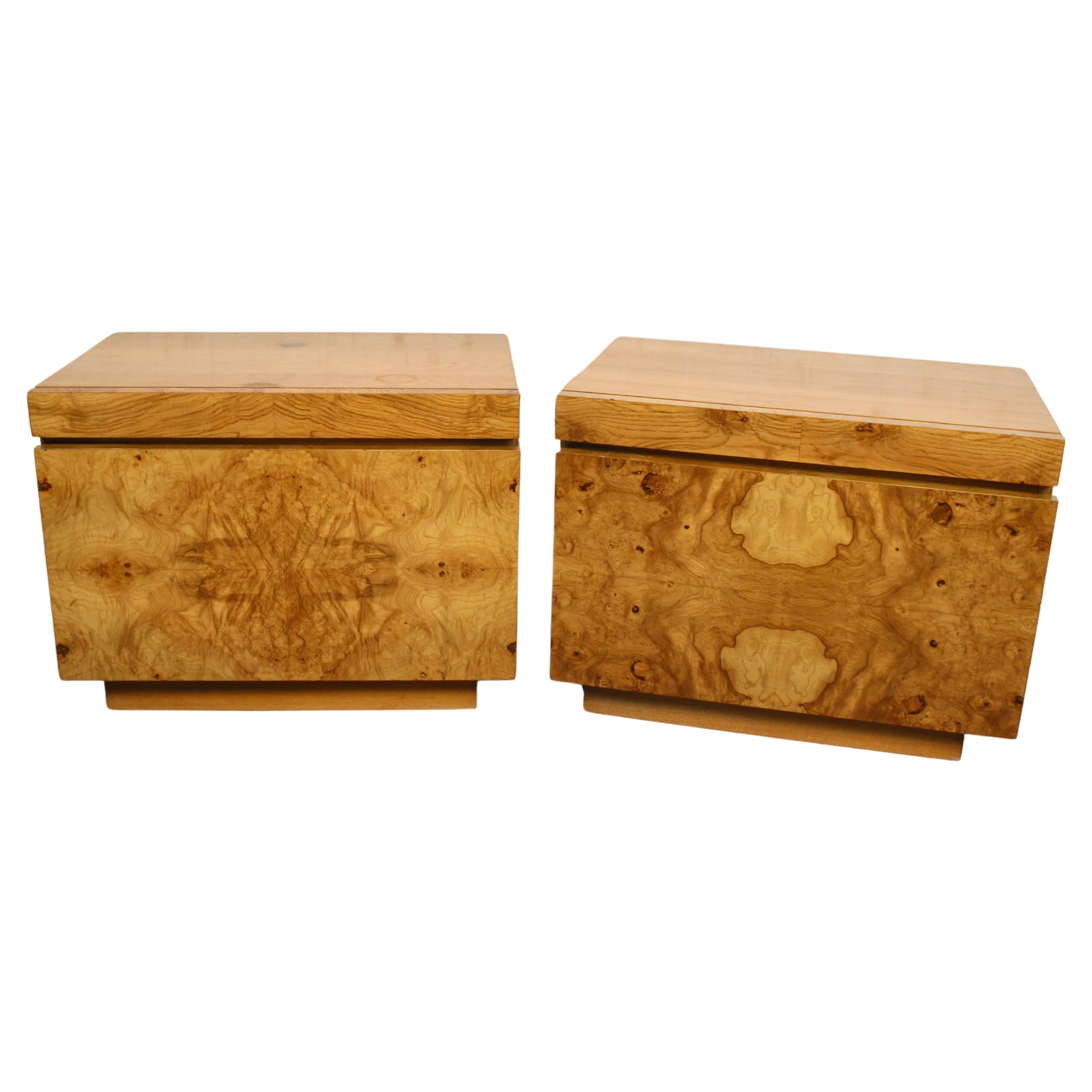 Mid-Century "Alpha" Burl Nightstands by Roland Carter for Lane Furniture For Sale