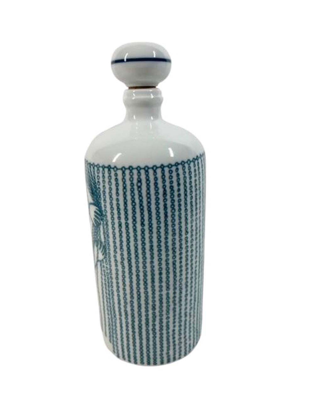 Mid-Century moderno Decanter in porcellana bianca e blu di Altenkunstadt della metà del secolo scorso, Donna dietro la tenda in vendita