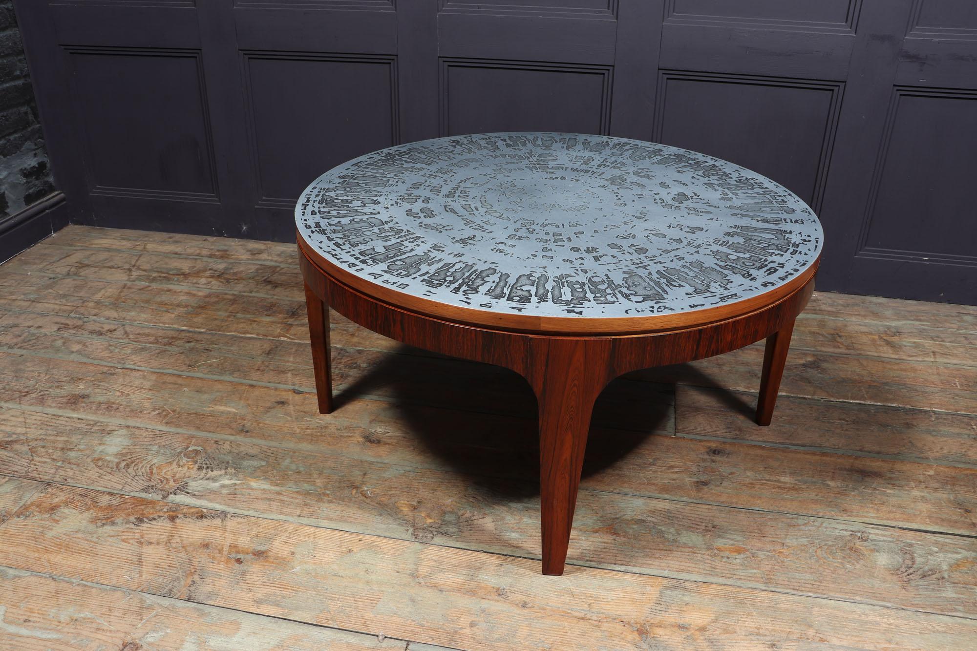 Mid Century Aluminium and rosewood Coffee Table For Sale 2