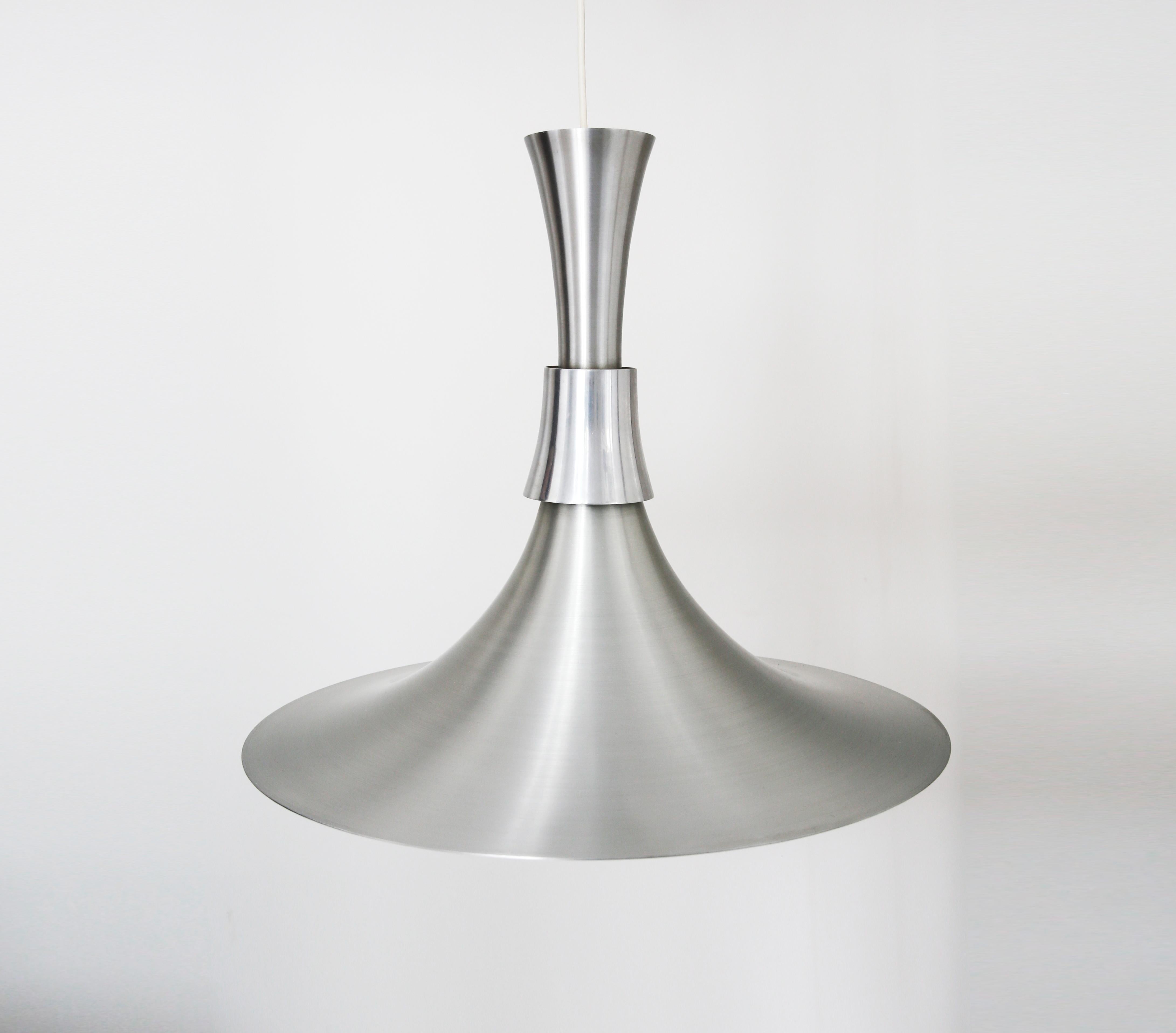 Brushed Mid Century Aluminium Pendant by Bent Nordsted for Lyskaer Denmark 70s For Sale