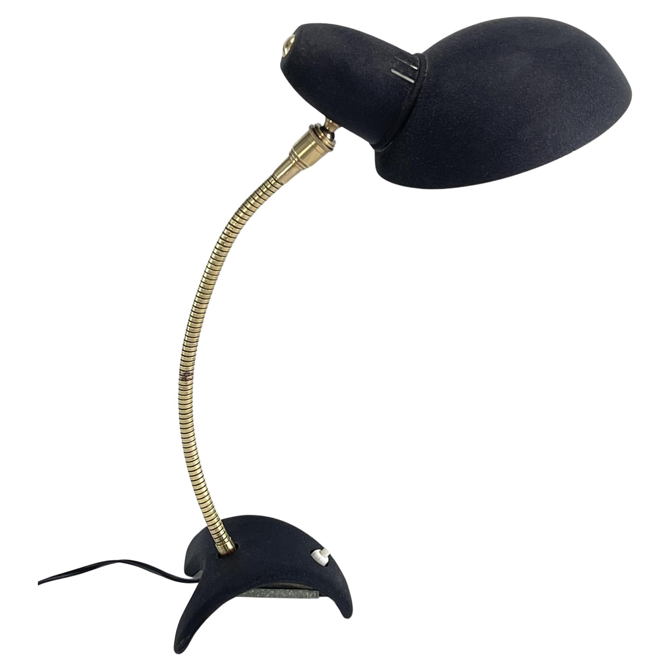 MID-CENTURY Aluminor table lamp Gooseneck lamp black shrink lacquer, 50s For Sale