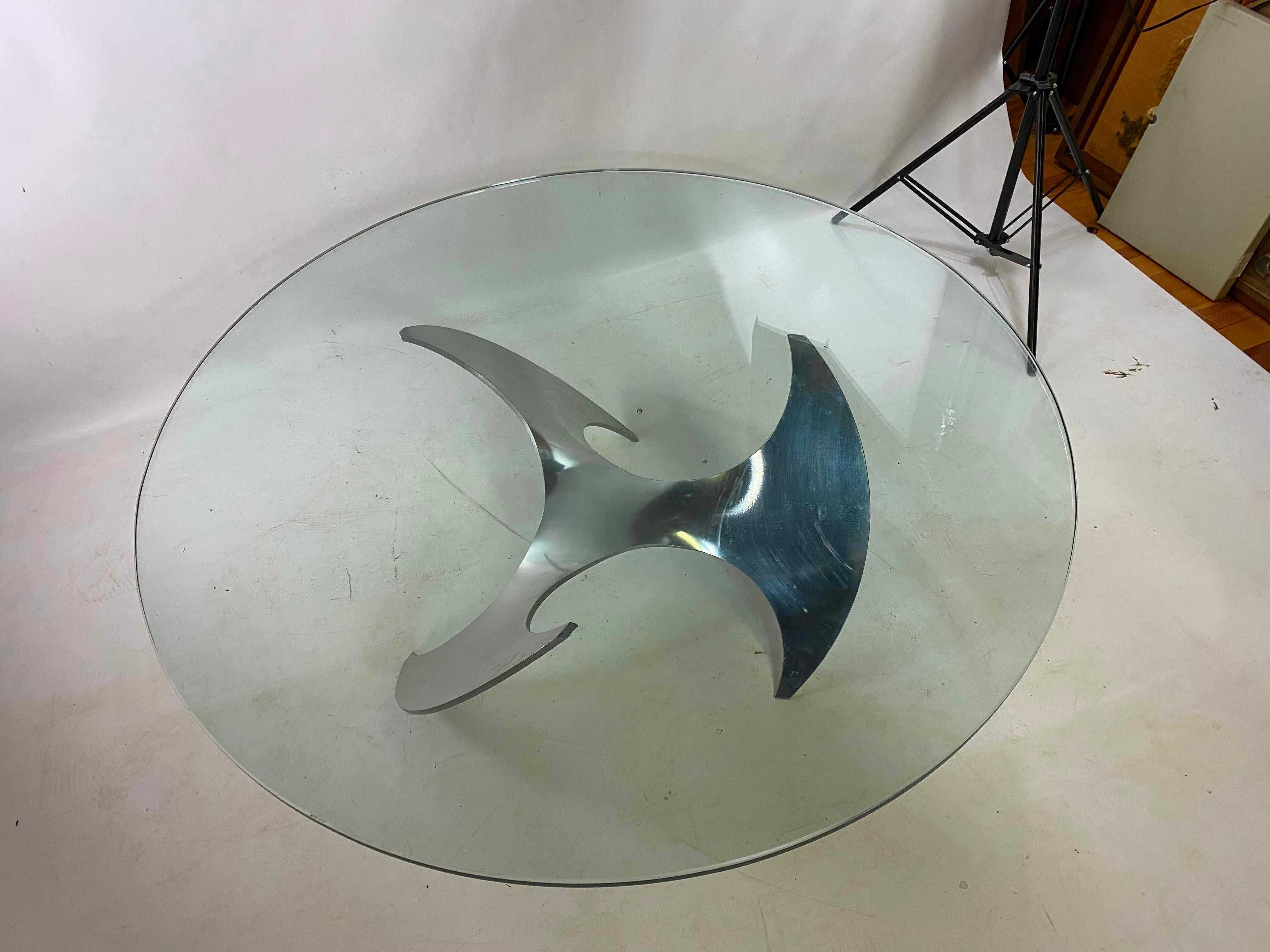 Midcentury aluminum and glass propeller table by Knut Hesterberg.