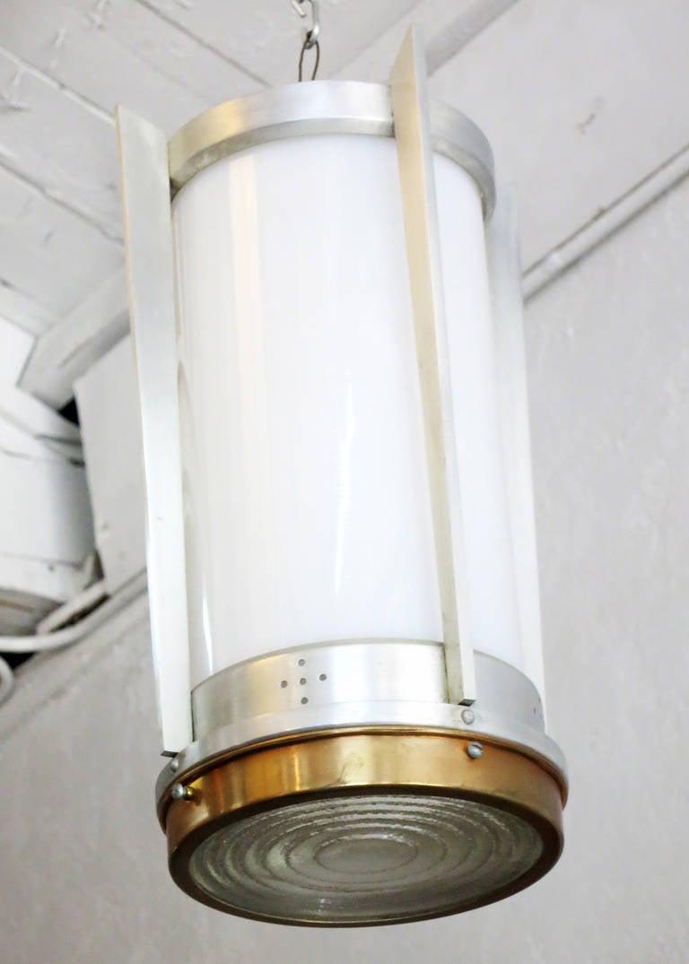 Mid-Century Modern Mid-Century Aluminum Cylinder Hanging Lamp Pair, circa 1960