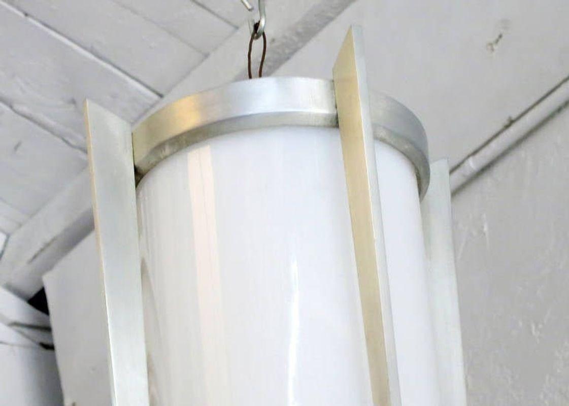 Mid-Century Aluminum Cylinder Hanging Lamp Pair, circa 1960 In Excellent Condition For Sale In Van Nuys, CA