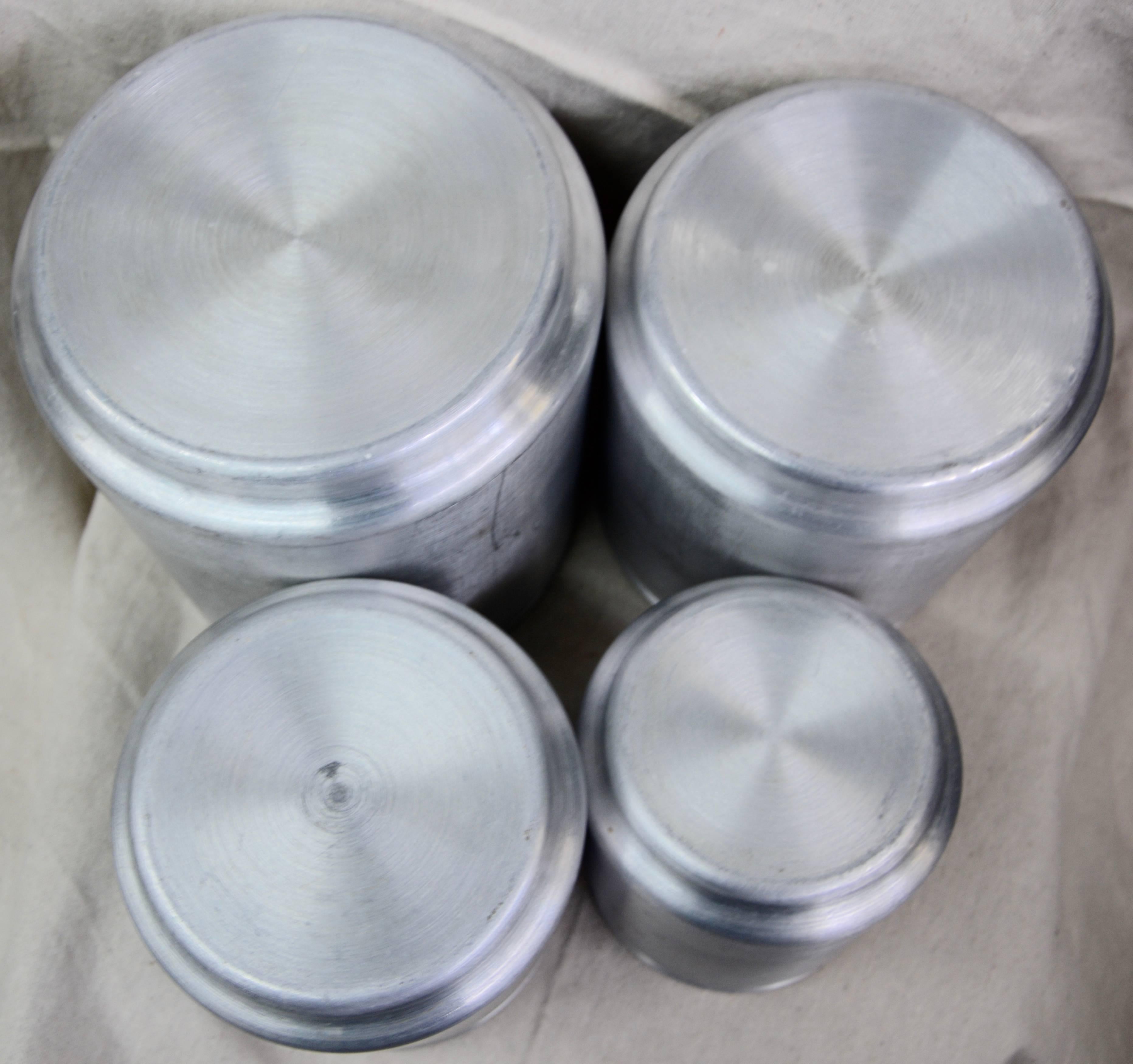 Aluminum Four-Piece Canister Set by Kromex In Fair Condition For Sale In Cookeville, TN