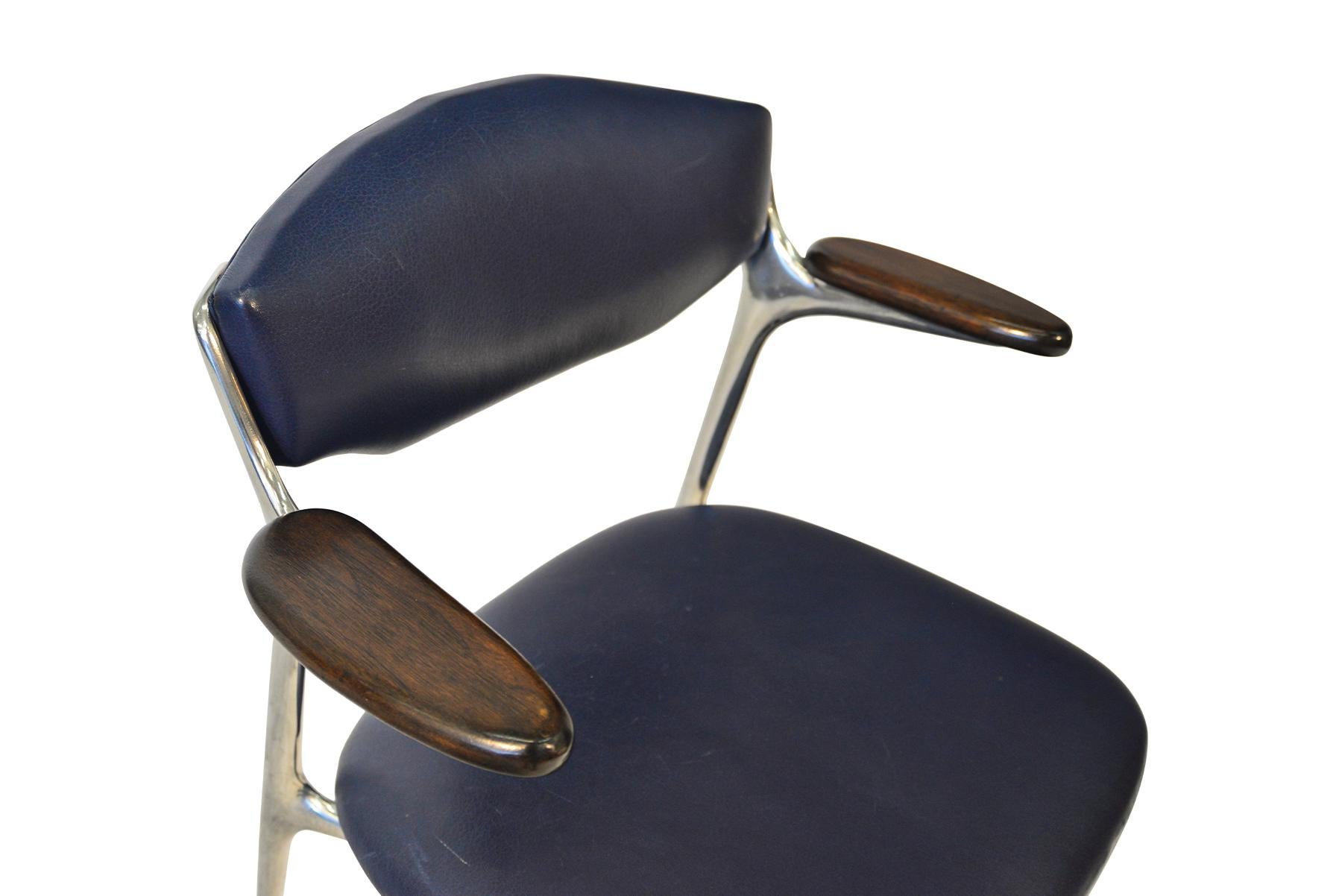 Mid-Century Modern Midcentury Aluminum & Leather Desk Chair