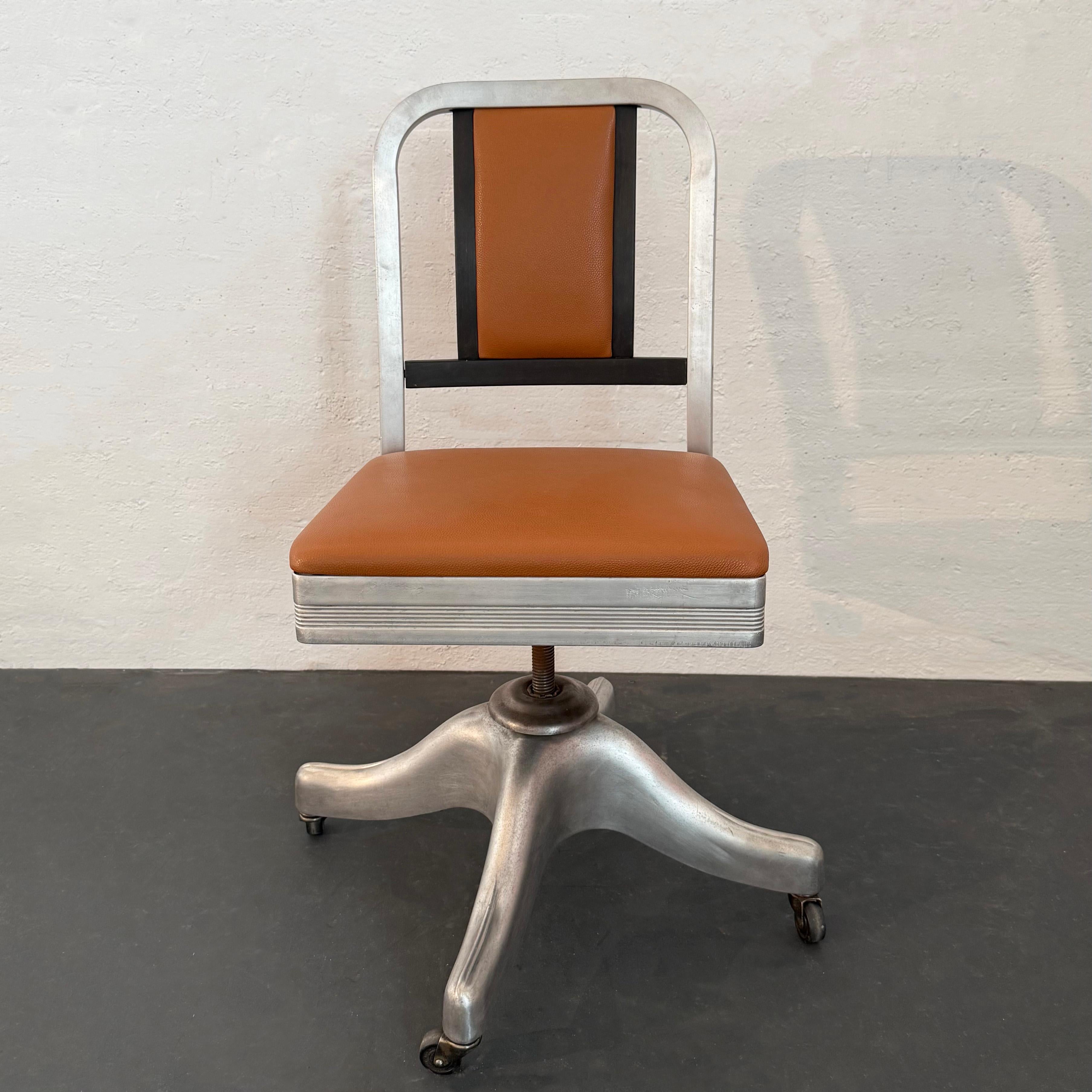Industrial Mid-Century Aluminum Leather Propeller Office Chair By Shaw Walker For Sale