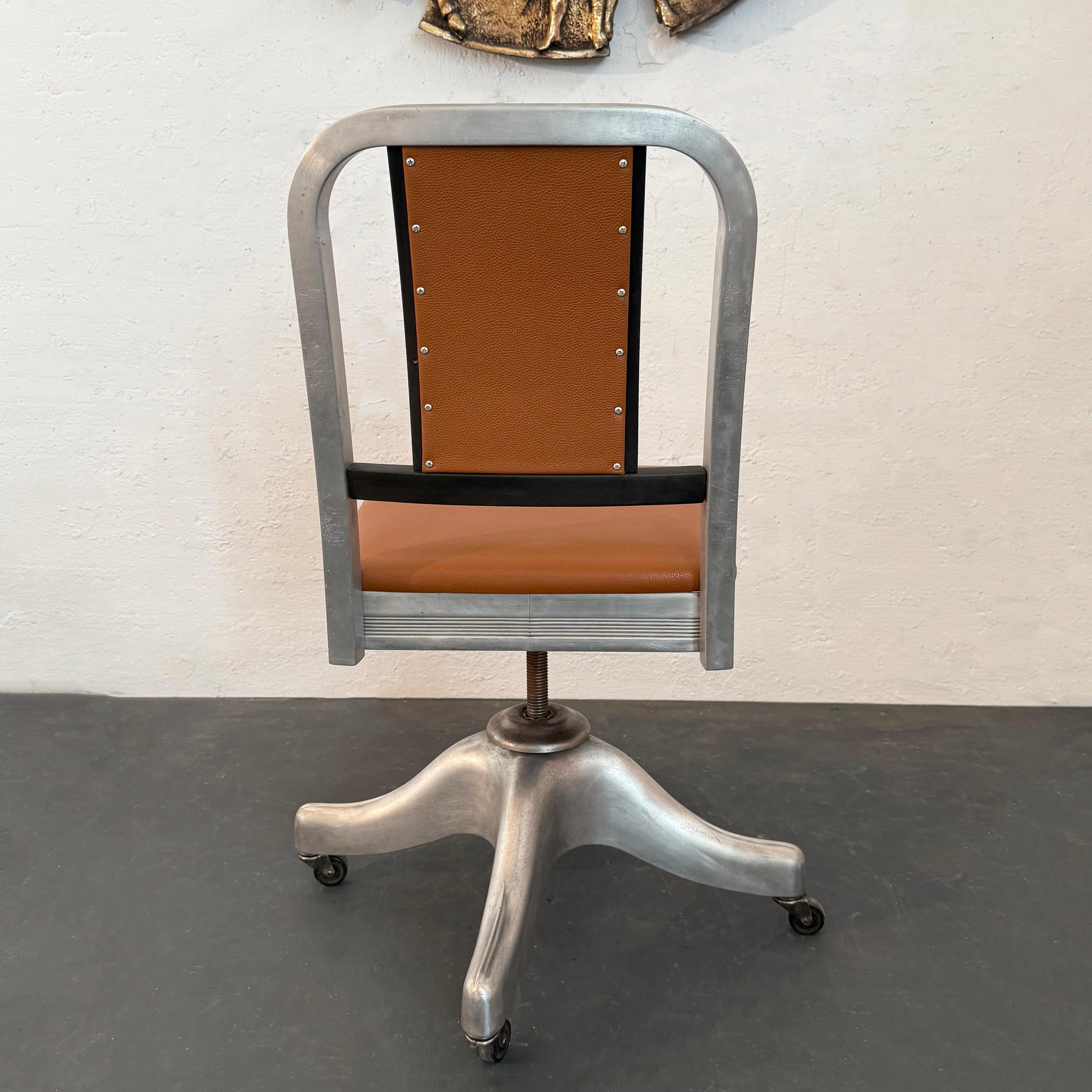 20th Century Mid-Century Aluminum Leather Propeller Office Chair By Shaw Walker For Sale