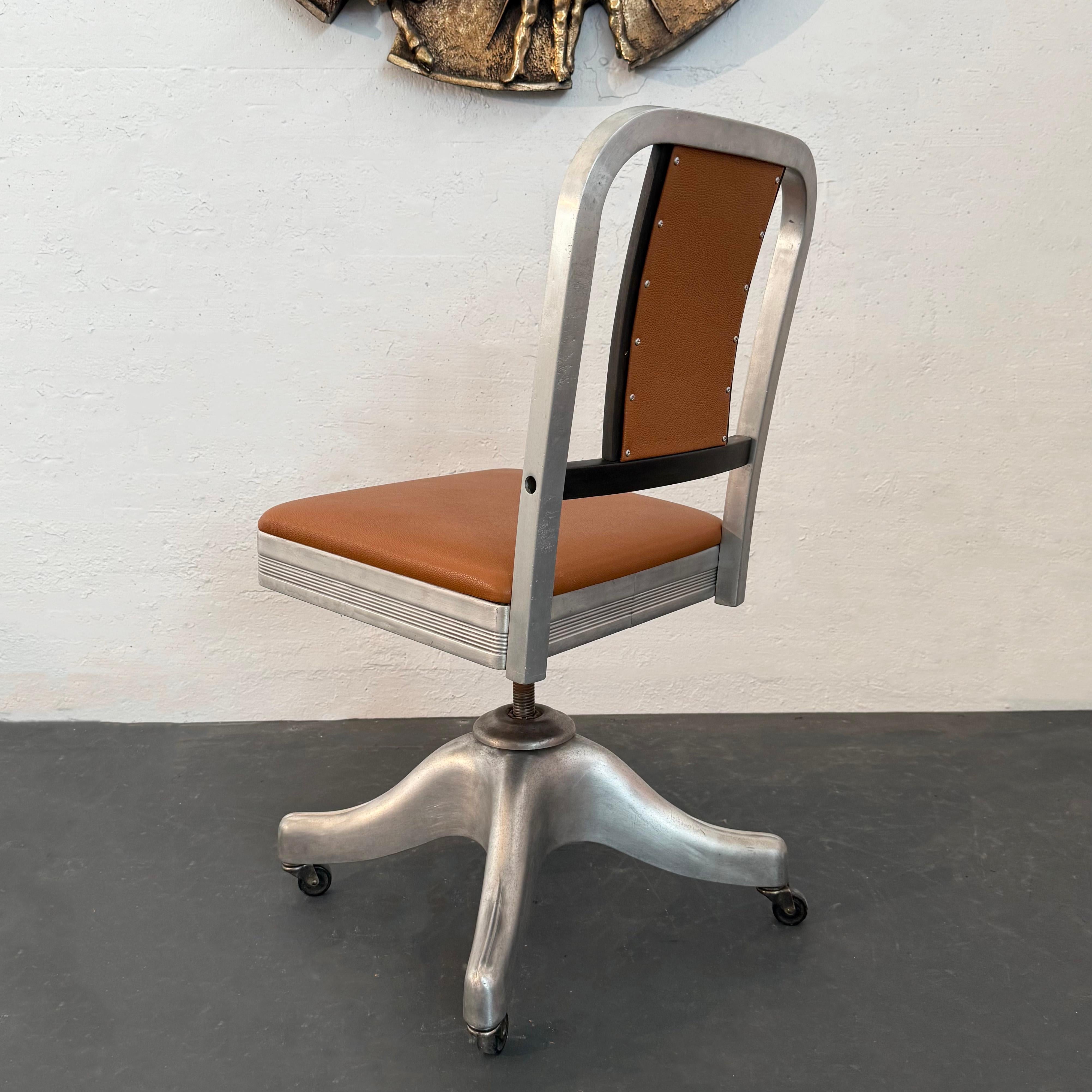 Mid-Century Aluminum Leather Propeller Office Chair By Shaw Walker For Sale 1