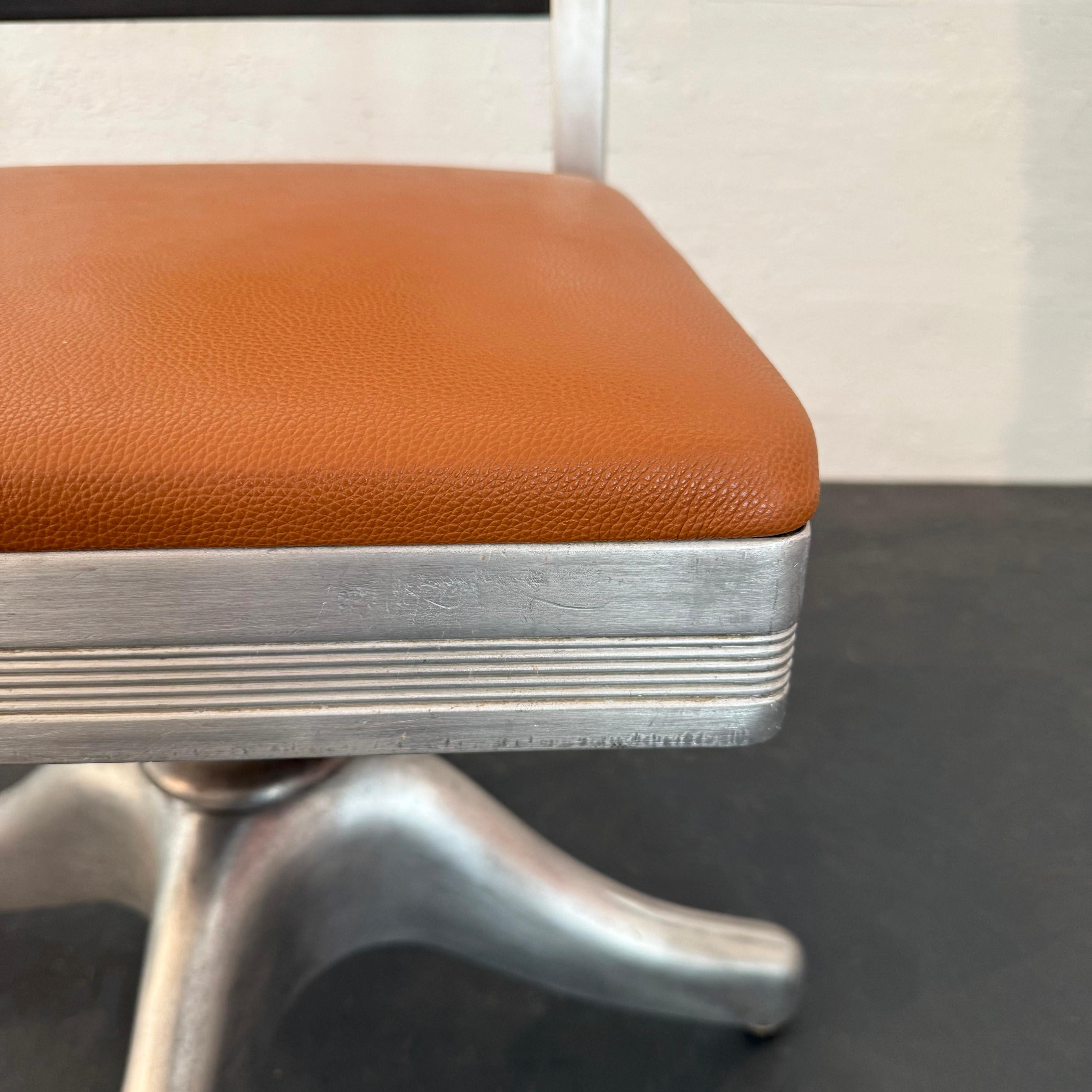 Mid-Century Aluminum Leather Propeller Office Chair By Shaw Walker For Sale 2