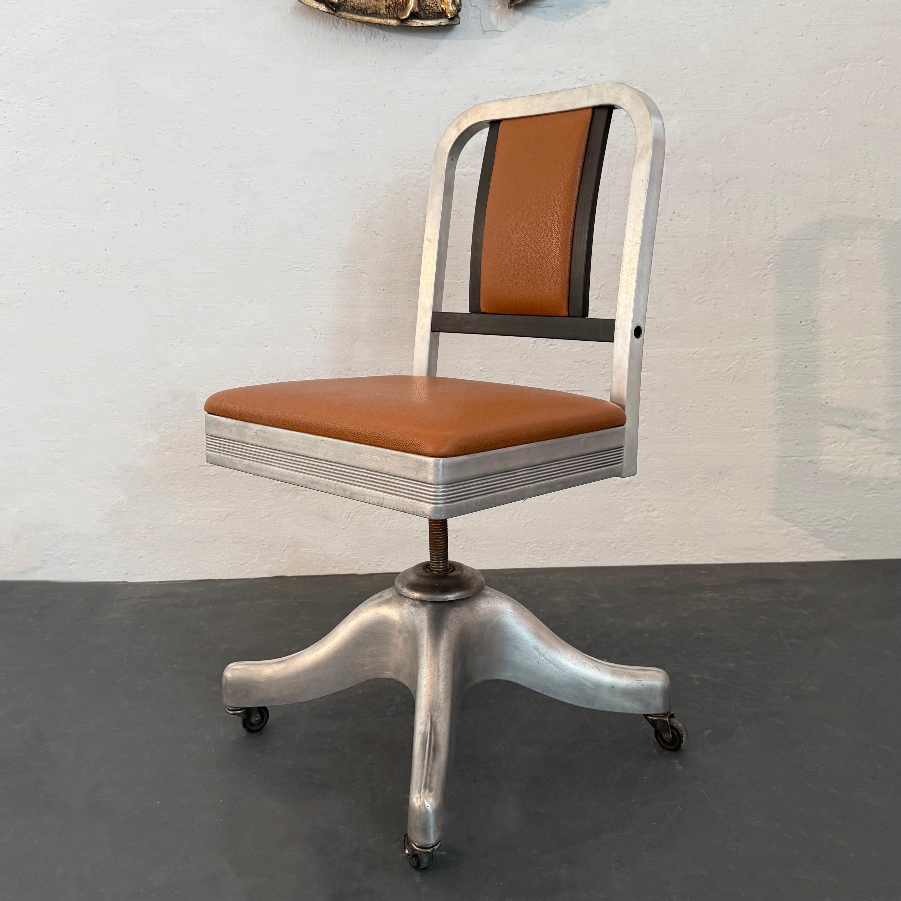 Mid-Century Aluminum Leather Propeller Office Chair By Shaw Walker For Sale 3