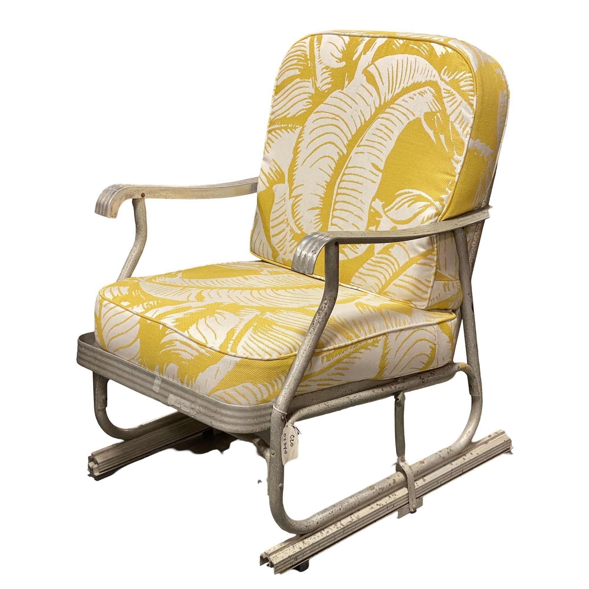 Silla de Aluminio de Mitad de Siglo para Patio/Exterior con Patas de Esquí Art Decó en venta