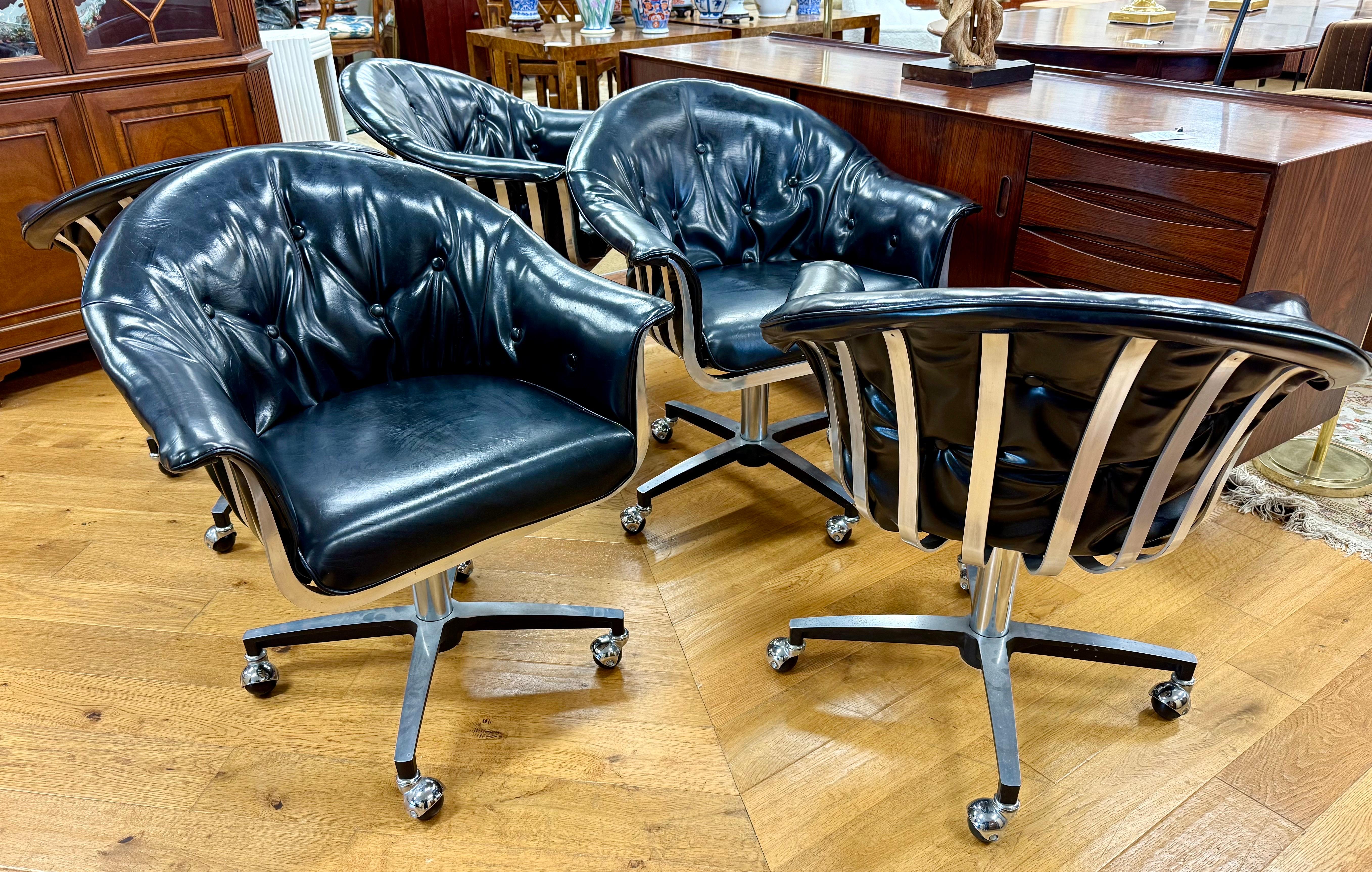 Mid Century Aluminum&Leather Set Herbert Saiger Russell Woodard Swivel Chairs For Sale 5