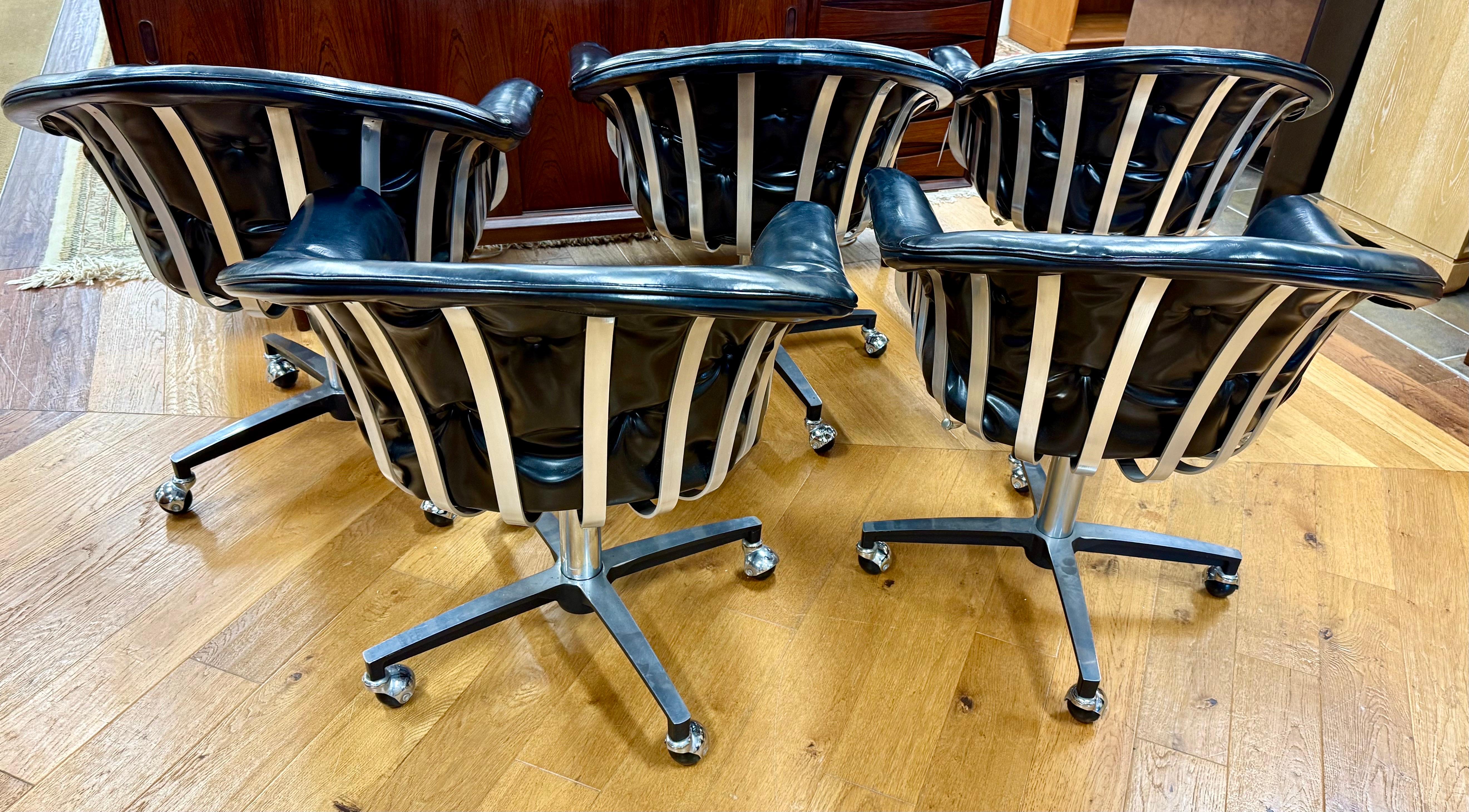 Mid Century Aluminum&Leather Set Herbert Saiger Russell Woodard Swivel Chairs For Sale 2
