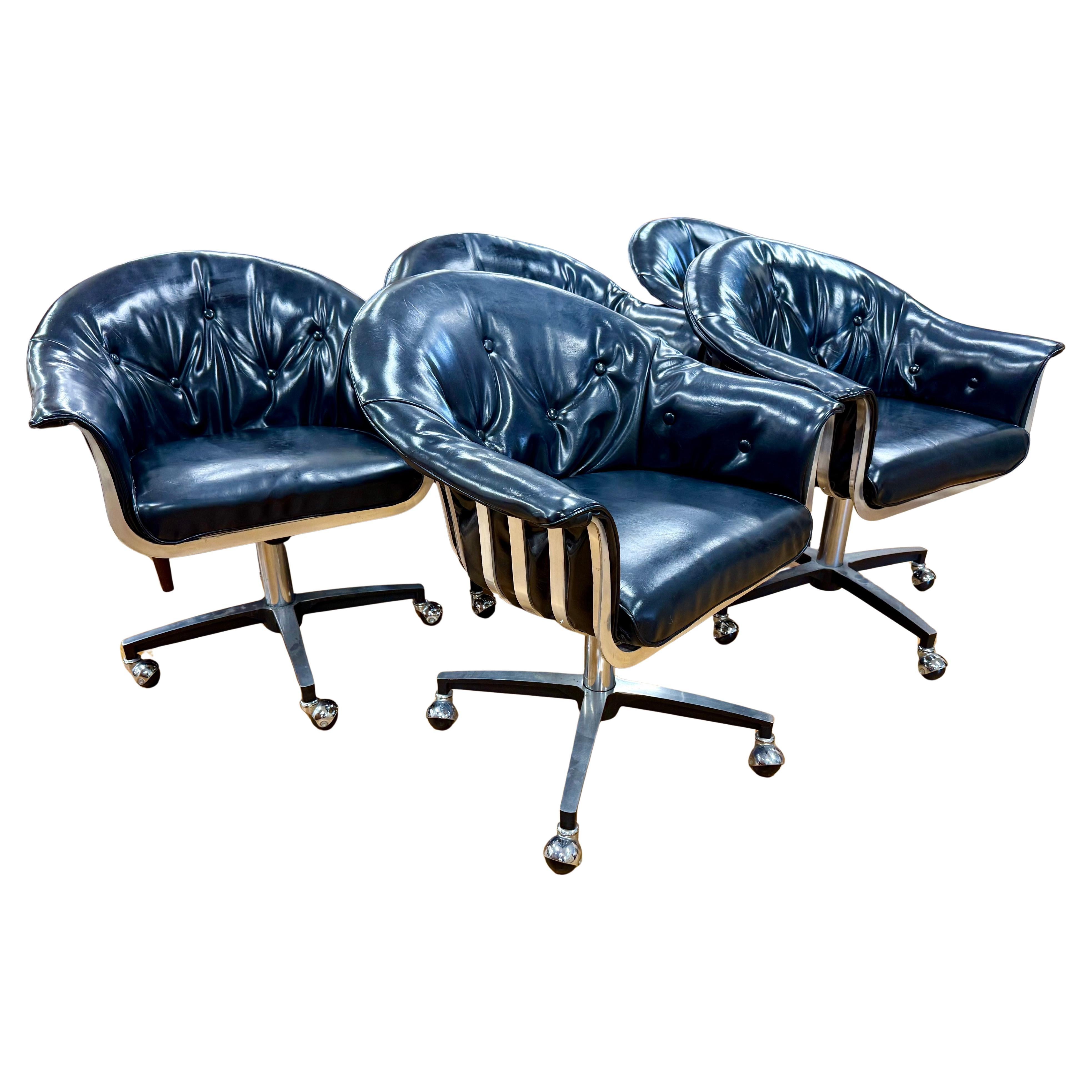 Mid Century Aluminum&Leather Set Herbert Saiger Russell Woodard Swivel Chairs For Sale