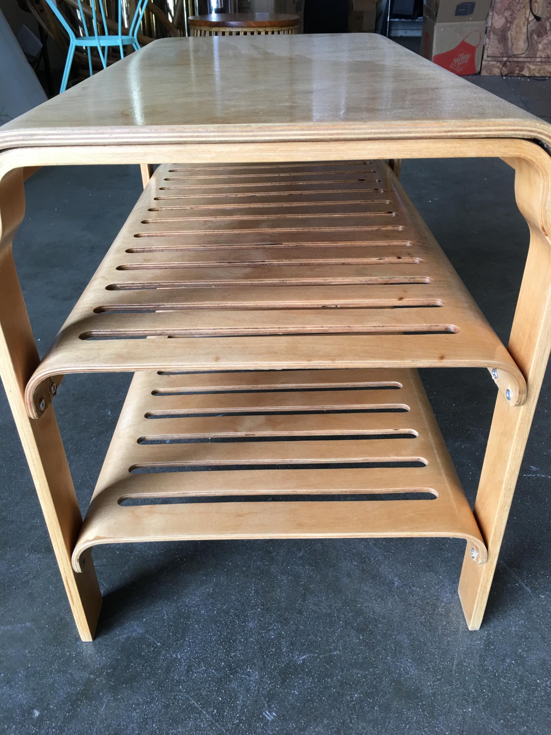 American Midcentury Alvar Aalto Inspired Bent Plywood 3-Tier Side Table