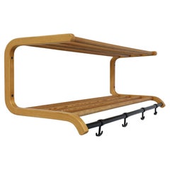 Mid-Century Alvar Aalto Style Bent Beechwood Coat Rack and Shelf