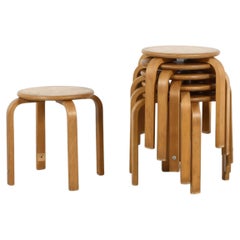 Mid-Century Alvar Aalto Style Stackable Stools, Bent Laminated Birch