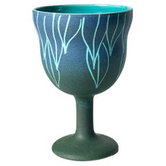 Vaso cáliz con pie de cerámica incisa de mediados de siglo Alvino Bagni para Raymor Italia