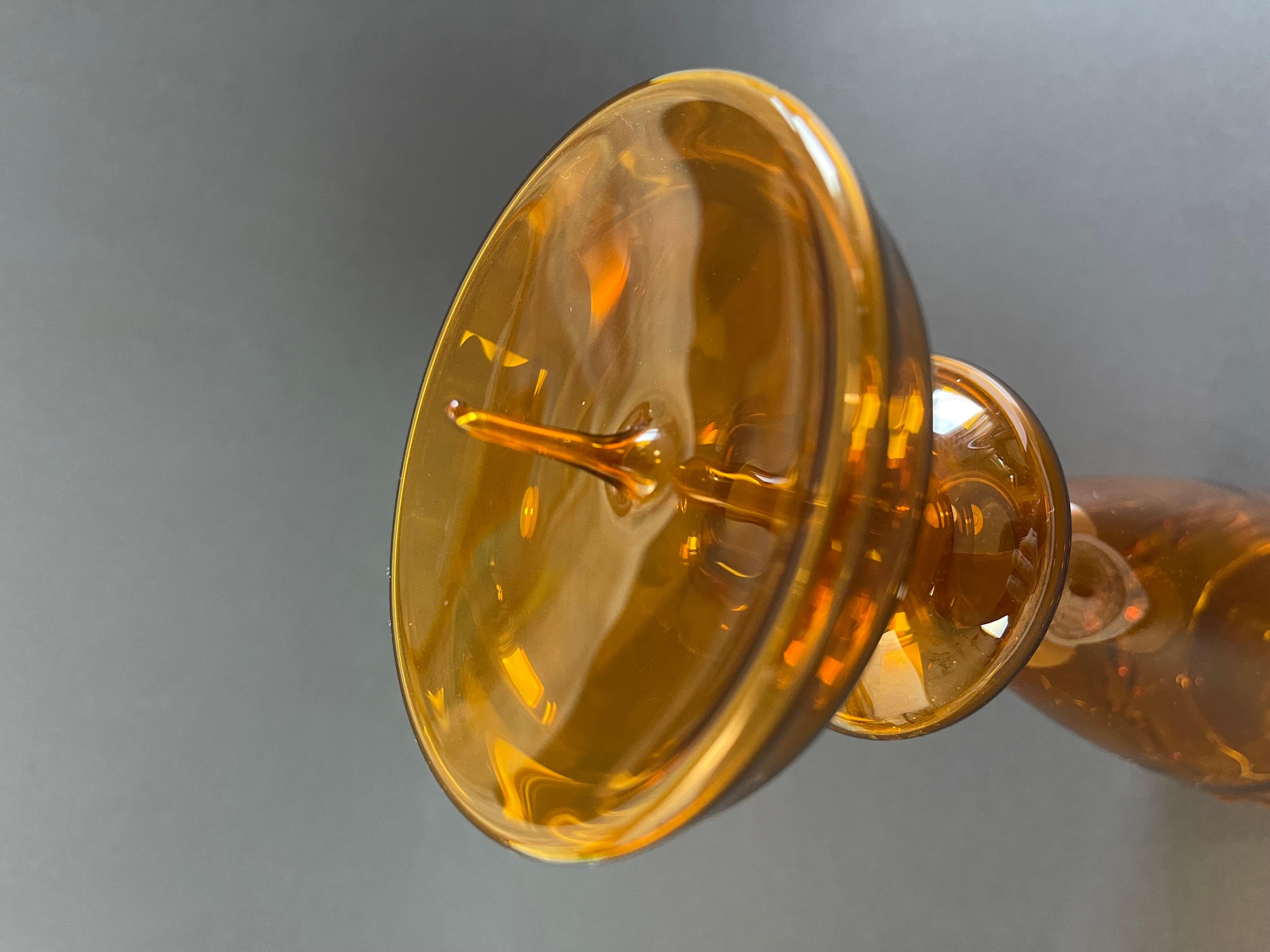 Hand-Crafted Mid-Century Amber Art Glass Candlestick by Albin Schaedel 1960s, Eastern Germany