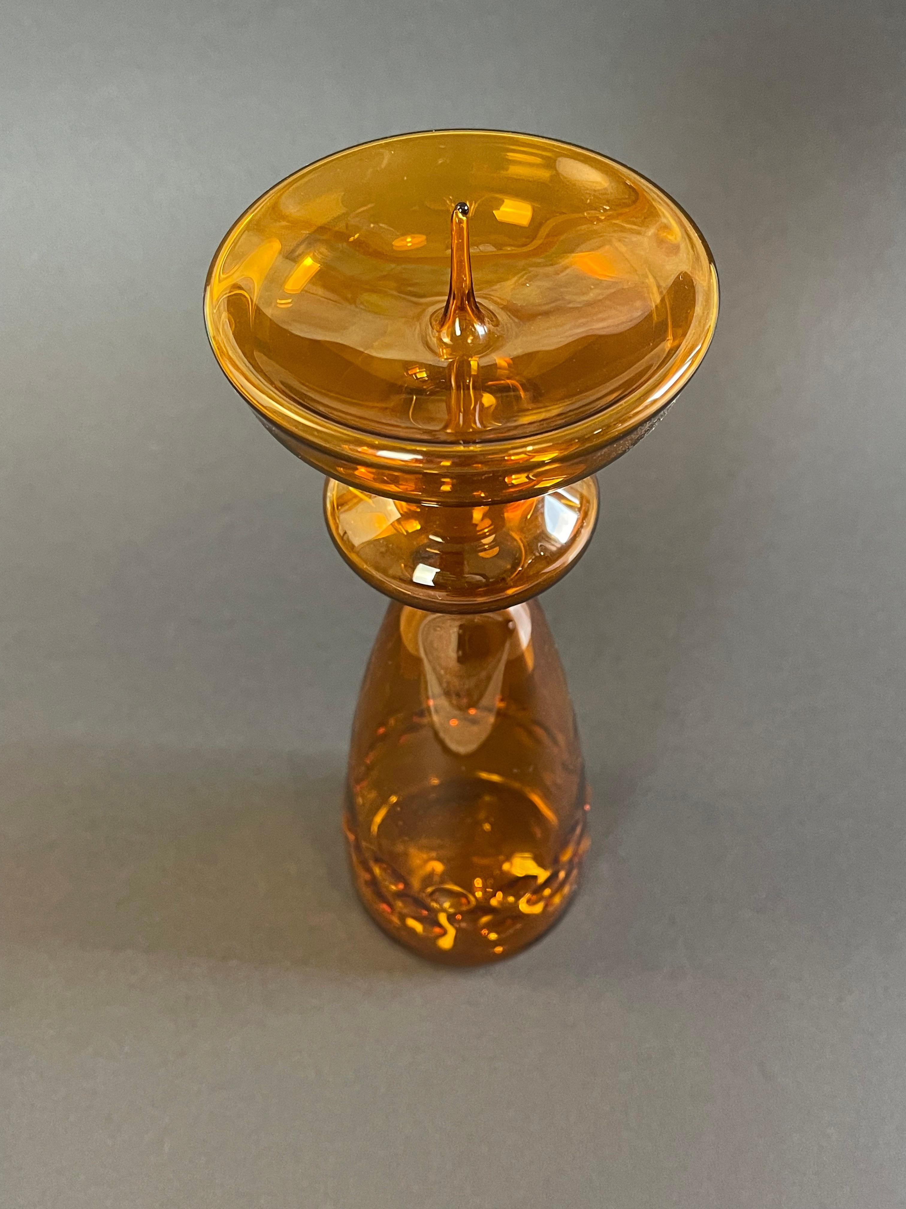 19th Century Mid-Century Amber Art Glass Candlestick by Albin Schaedel 1960s, Eastern Germany