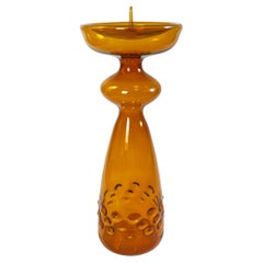 Antique Mid-Century Amber Art Glass Candlestick by Albin Schaedel 1960s, Eastern Germany