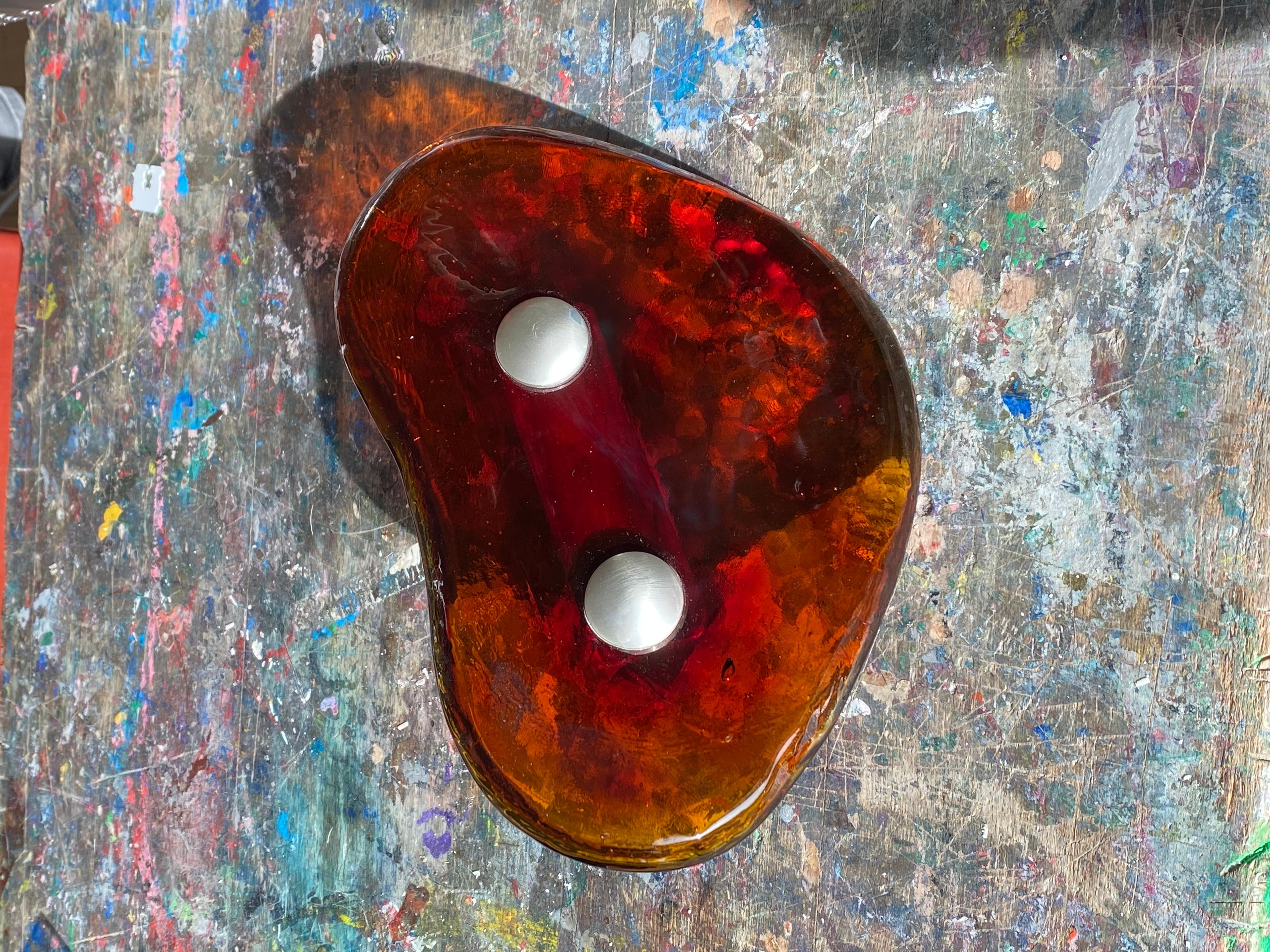 Midcentury Amber Colored Glass Door Handle, France In Good Condition For Sale In Schagen, NL