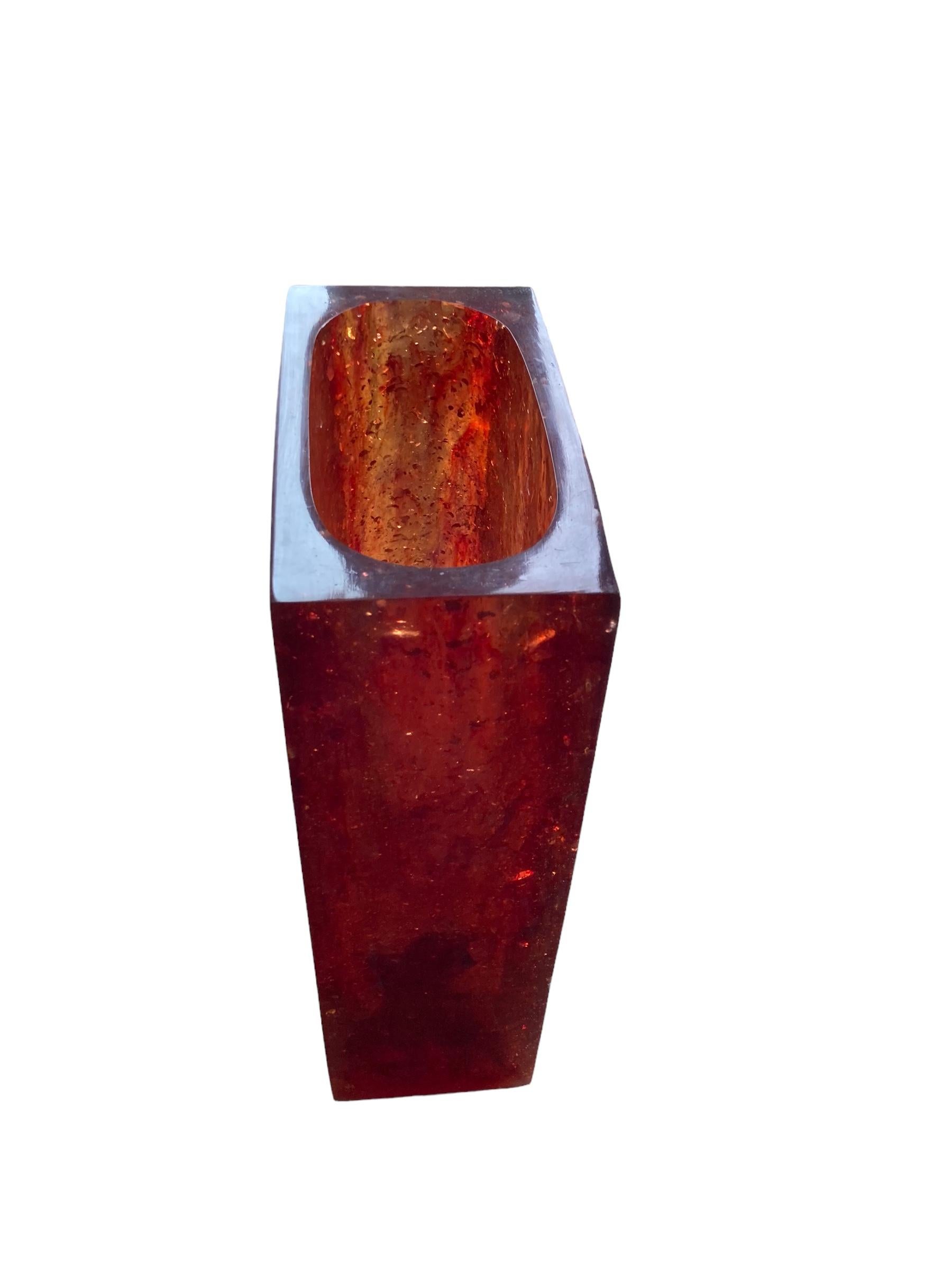 Mid Century Amber coloured Rectangualr Vase For Sale 4