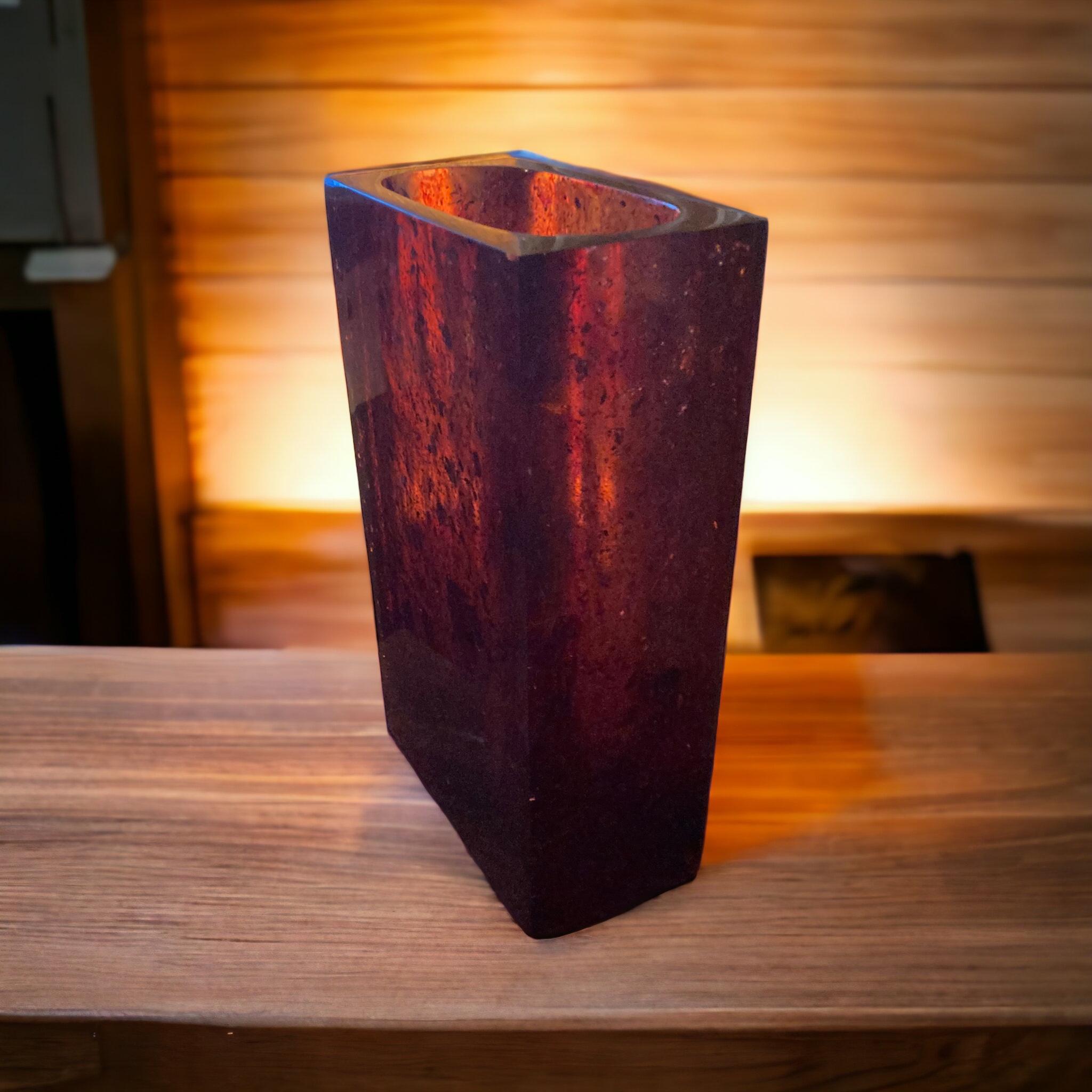 Resin Mid Century Amber coloured Rectangualr Vase For Sale