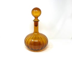 Mid-century Amber Genie Bottle Decanter, Italian Art Glass Style