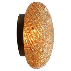 Mid-Century Amber Glass Flush Mount Sconce By Helena Tynell, Glashütte Limburg