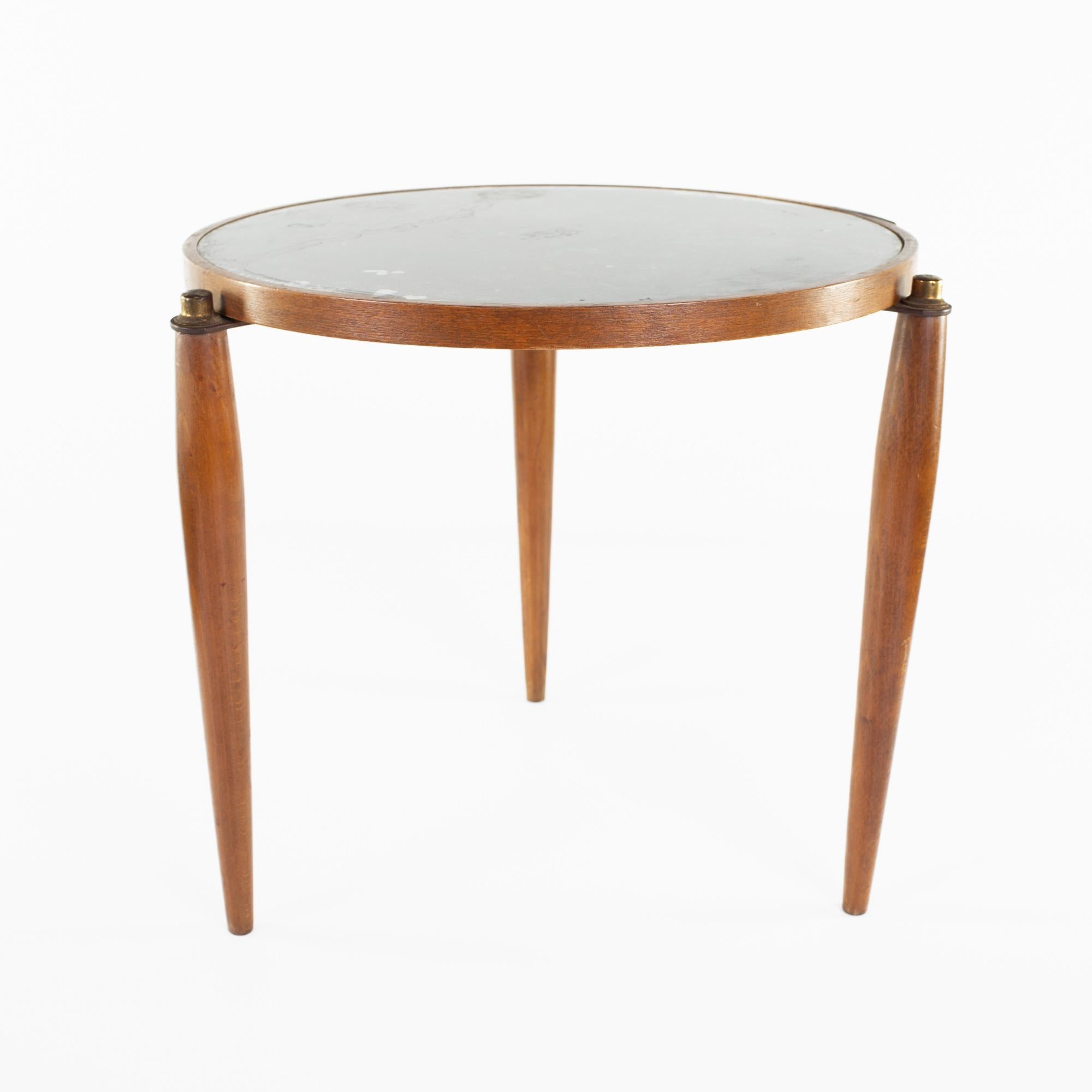 Mid-Century Modern Mid Century Amber Glass Walnut and Brass End Table