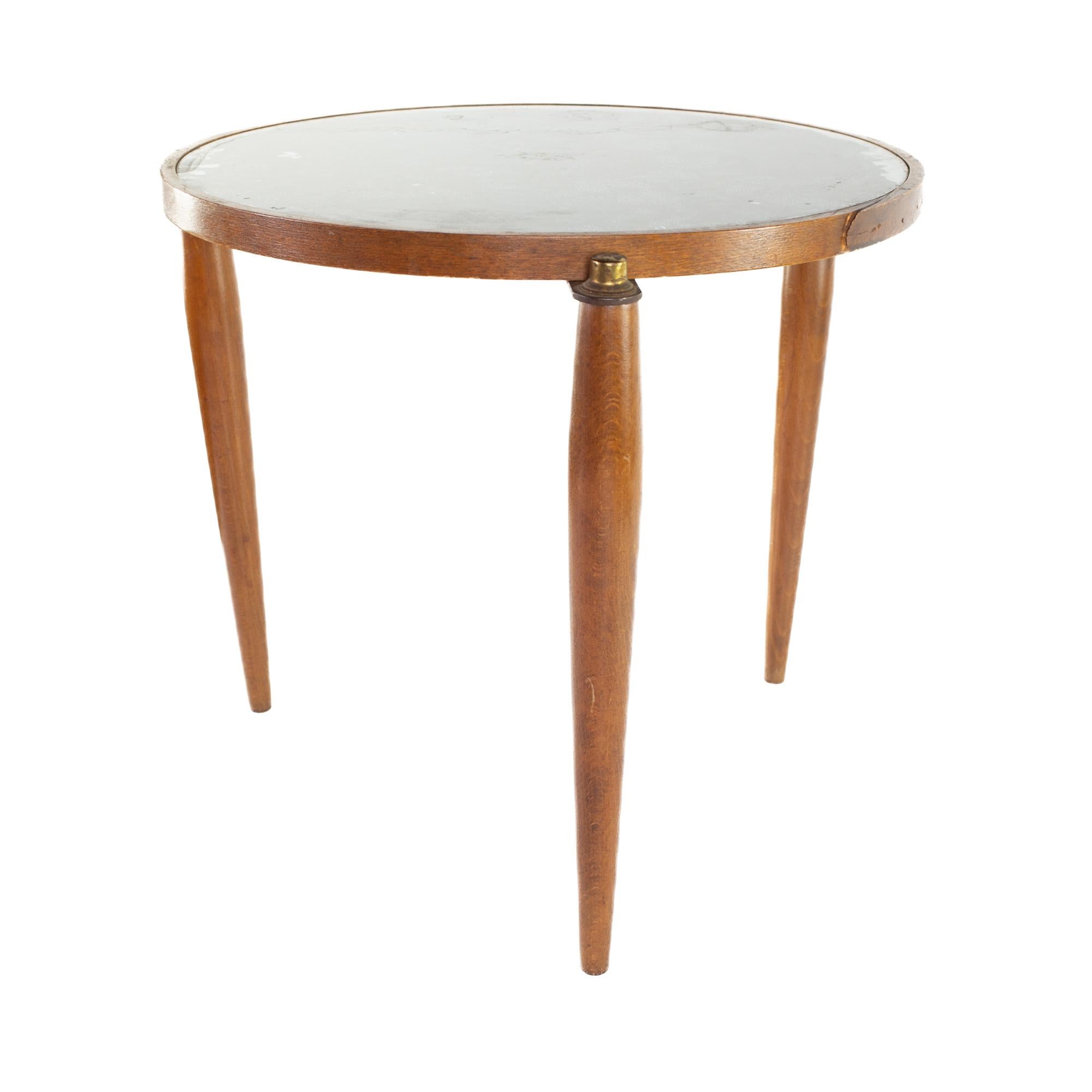 Late 20th Century Mid Century Amber Glass Walnut and Brass End Table