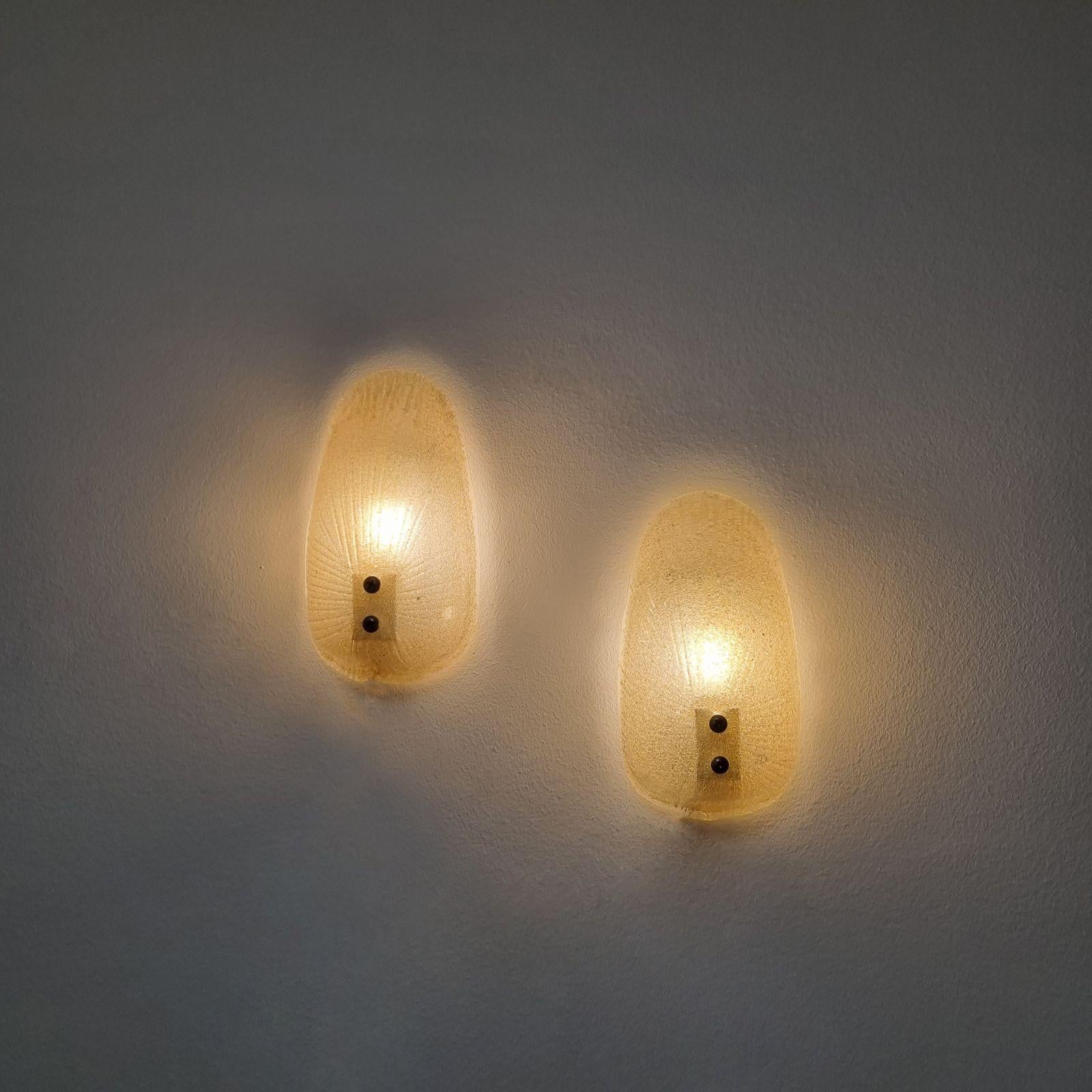 Mid Century Amber Graniglia Wall Sconces by Mazzega, Italy 60s Pair For Sale 6