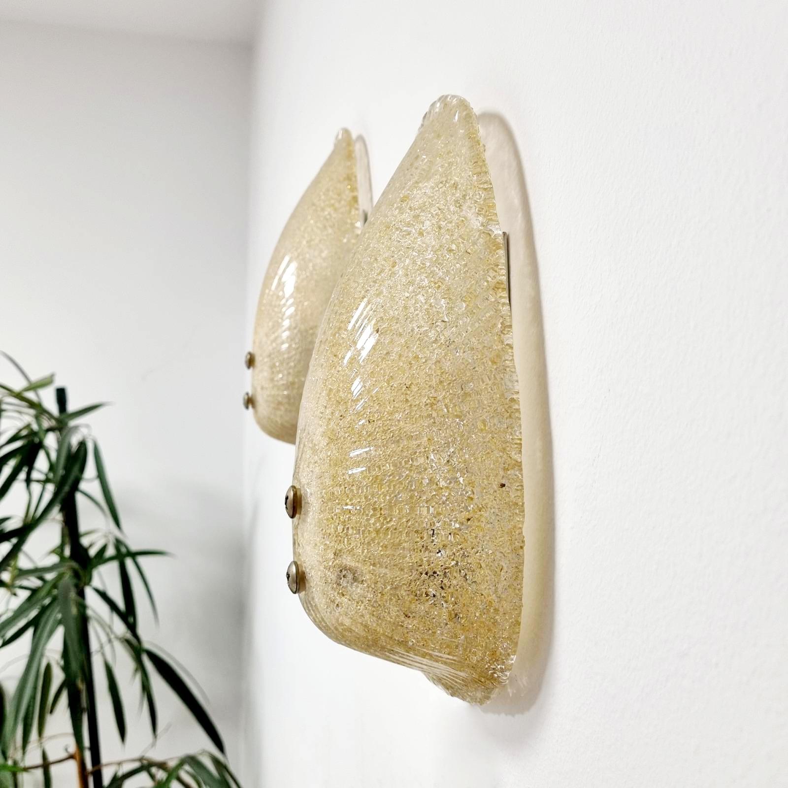 Italian Mid Century Amber Graniglia Wall Sconces by Mazzega, Italy 60s Pair For Sale