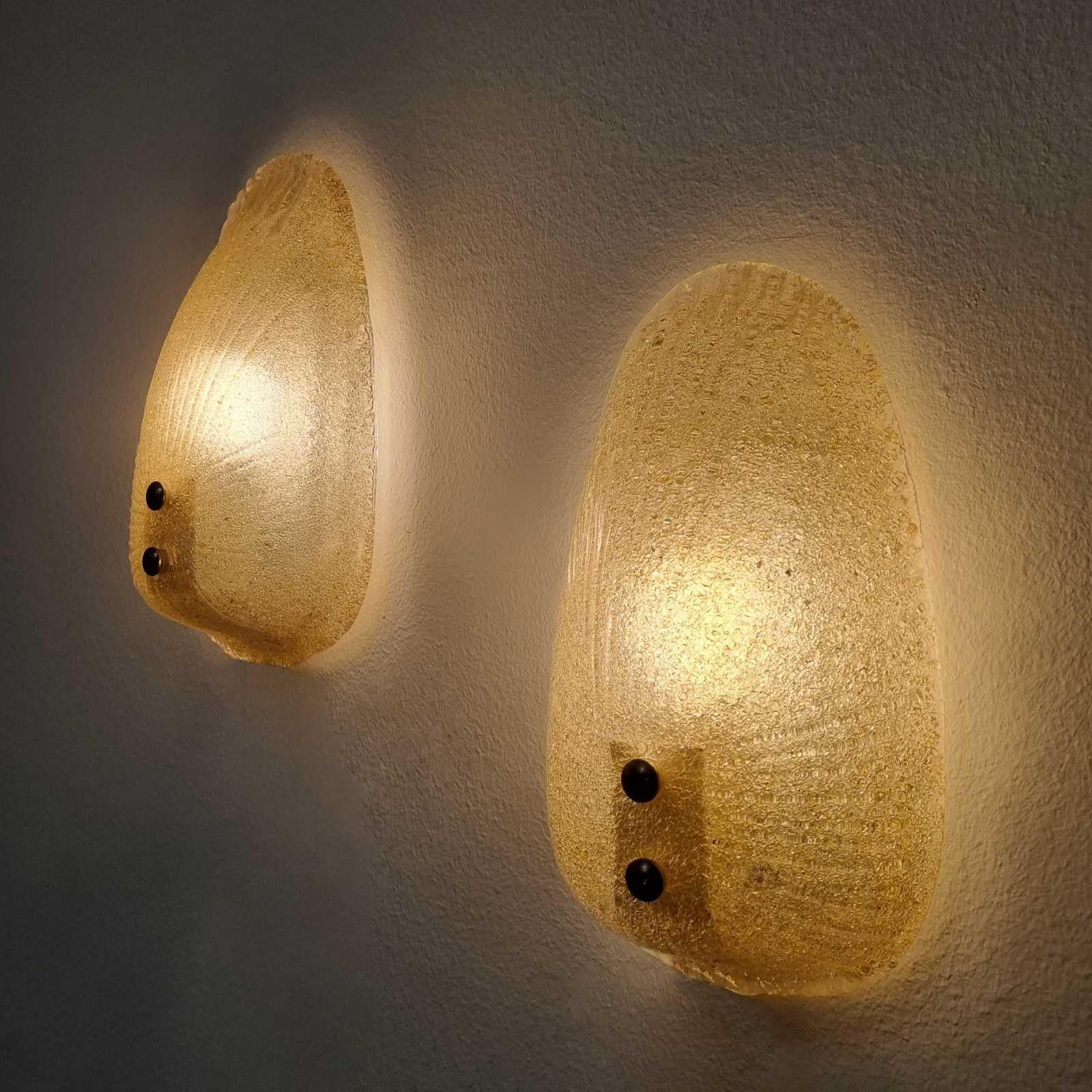Murano Glass Mid Century Amber Graniglia Wall Sconces by Mazzega, Italy 60s Pair For Sale