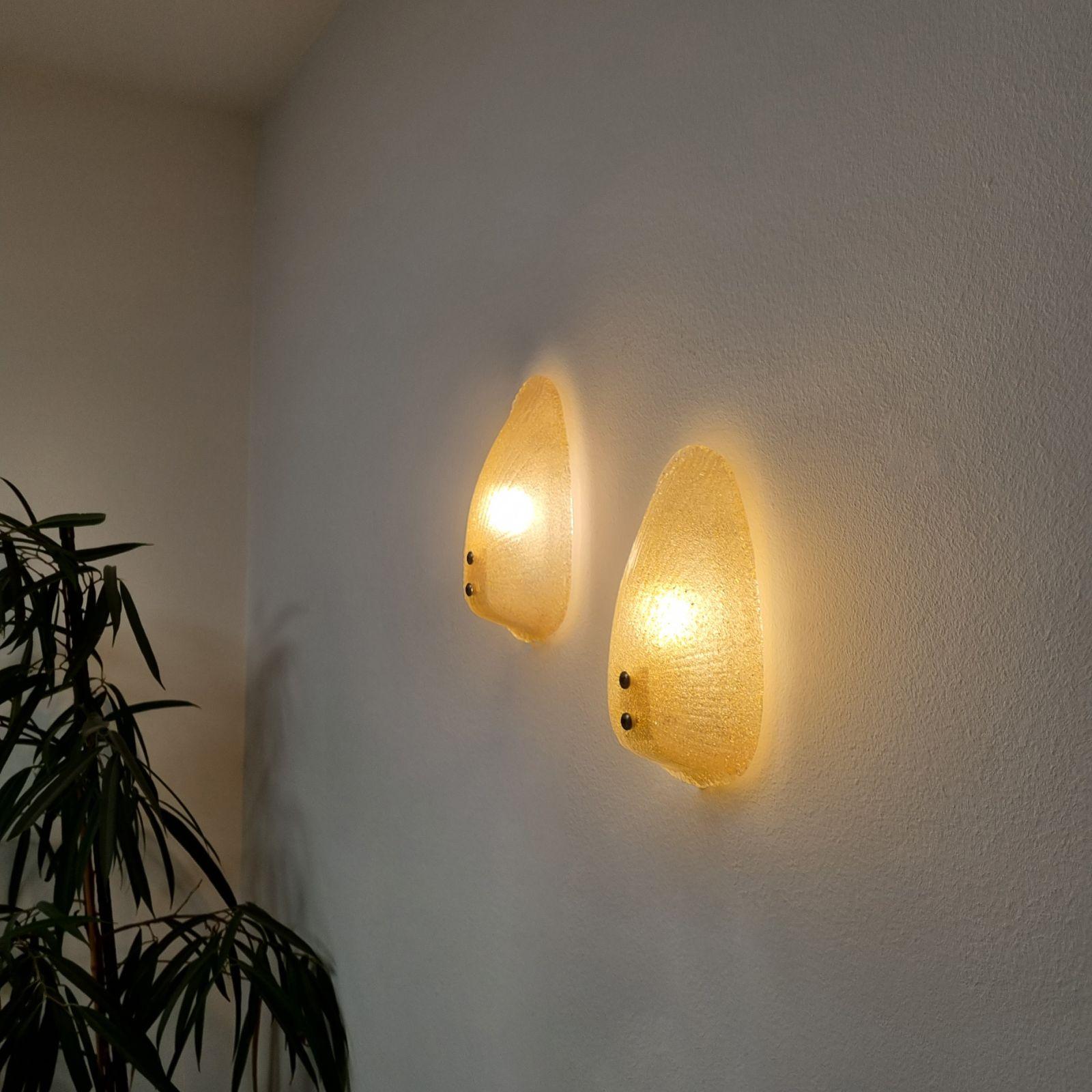 Mid Century Amber Graniglia Wall Sconces by Mazzega, Italy 60s Pair For Sale 1