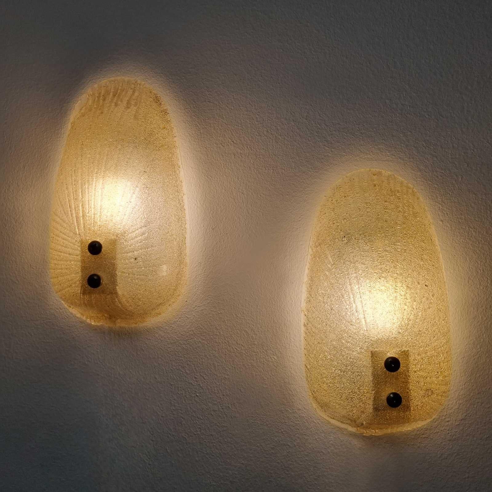 Mid Century Amber Graniglia Wall Sconces by Mazzega, Italy 60s Pair For Sale 2