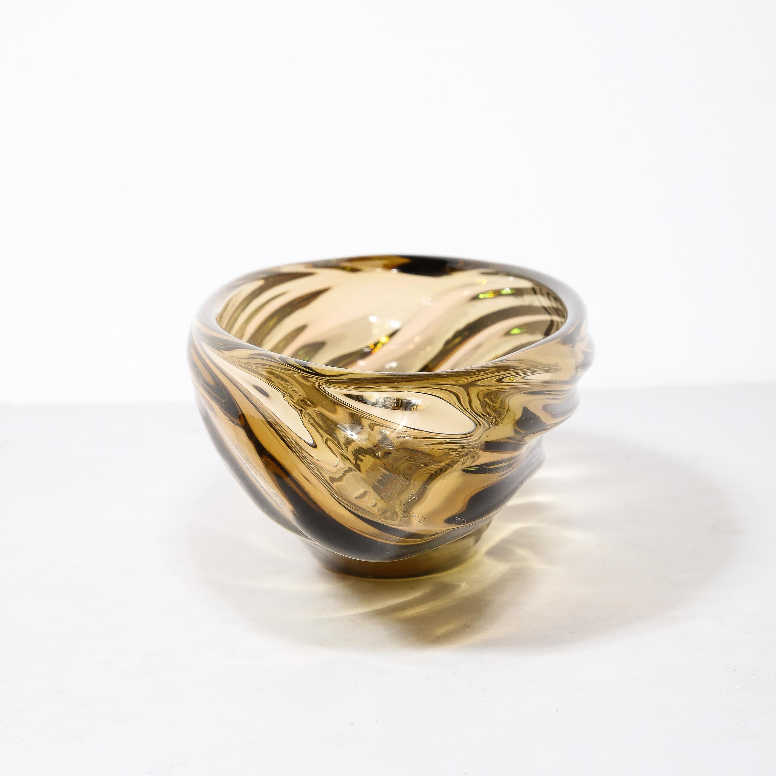 Mid-Century Amber Hand-Blown Murano Glass Centerpiece w/ Rippled Details 4