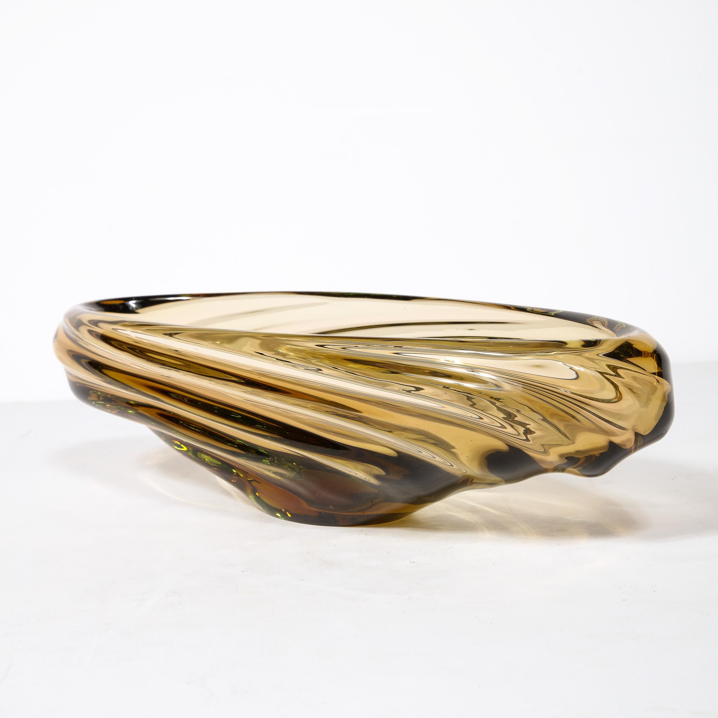 Mid-Century Amber Hand-Blown Murano Glass Centerpiece w/ Rippled Details 5